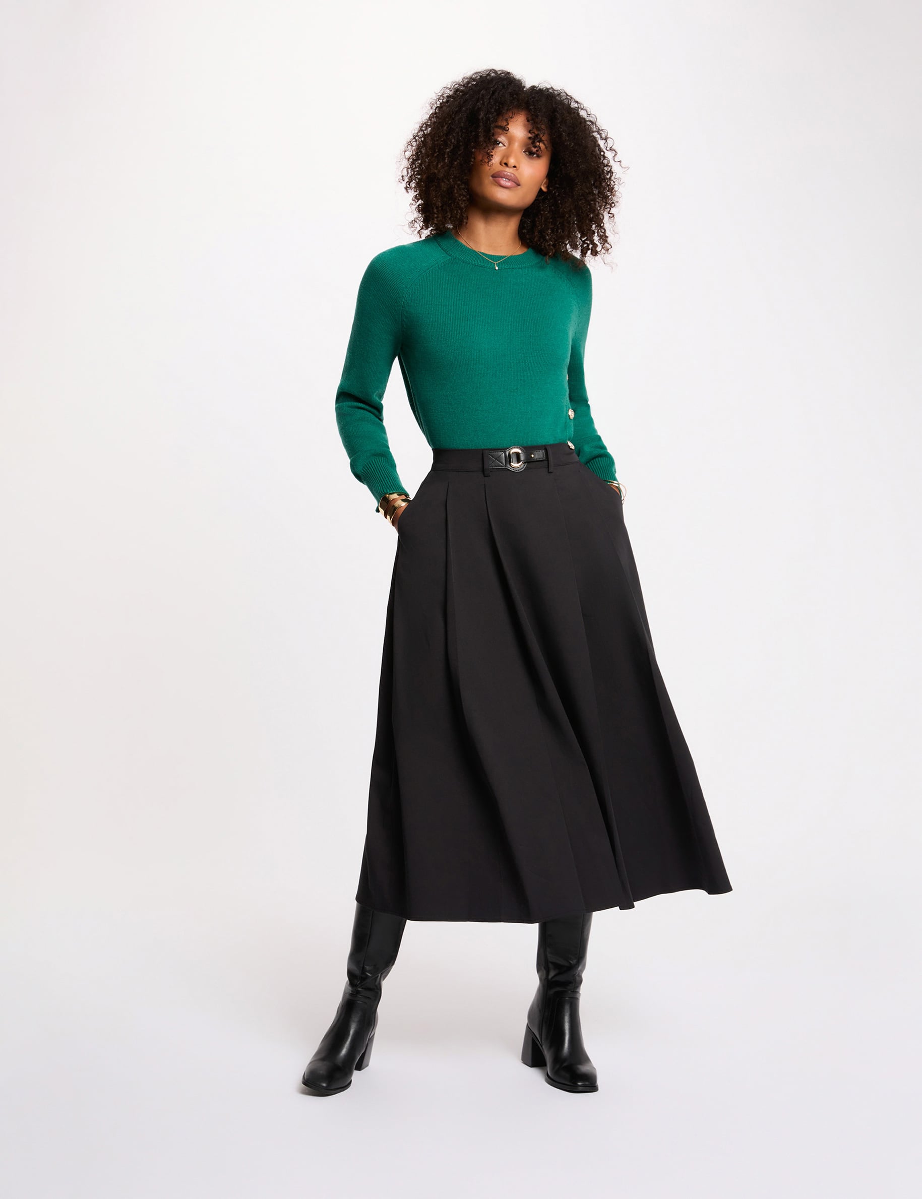 Jupe &eacute;vas&eacute;e taille haute noir femme