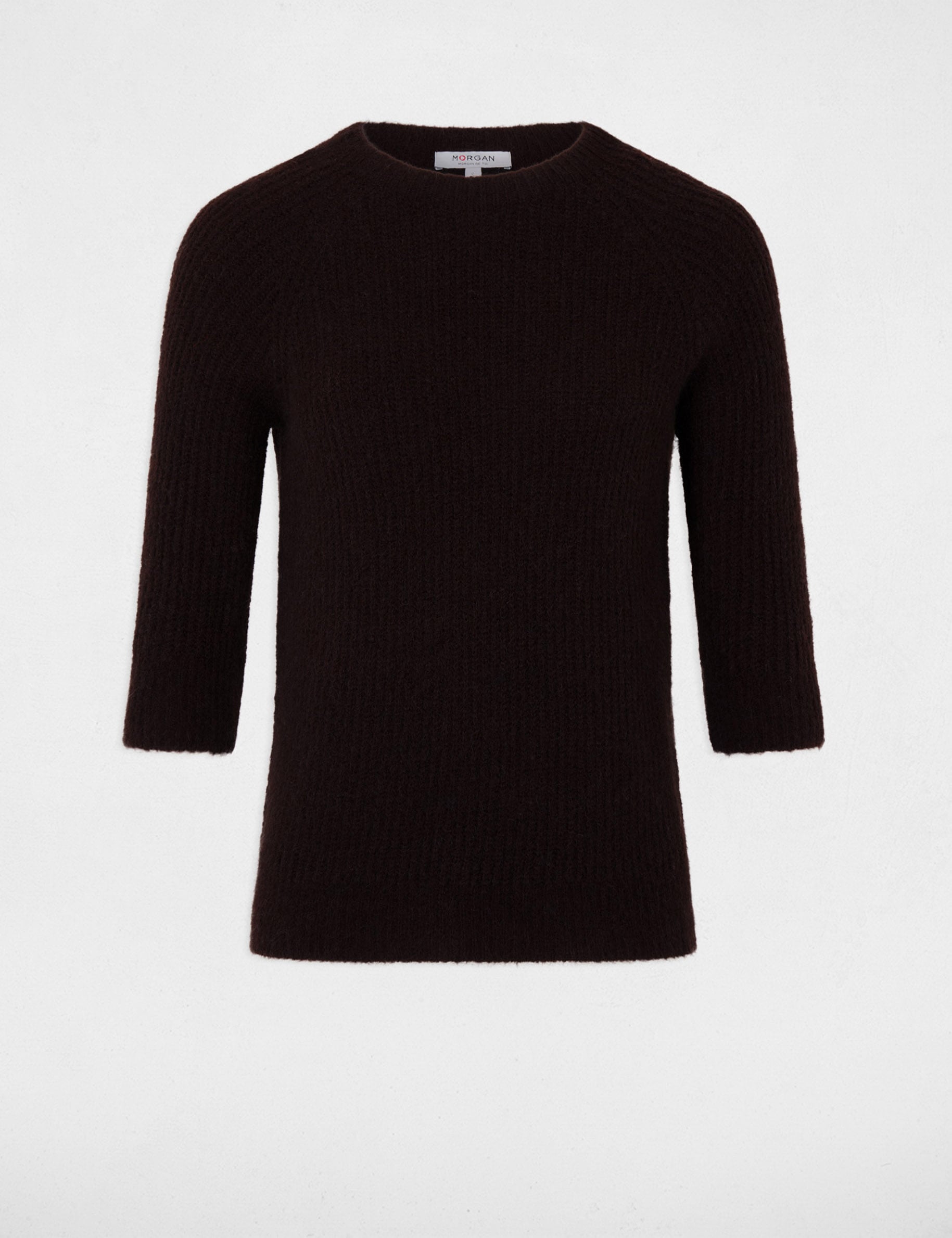 Pull maille duveteuse marron fonc&eacute; femme