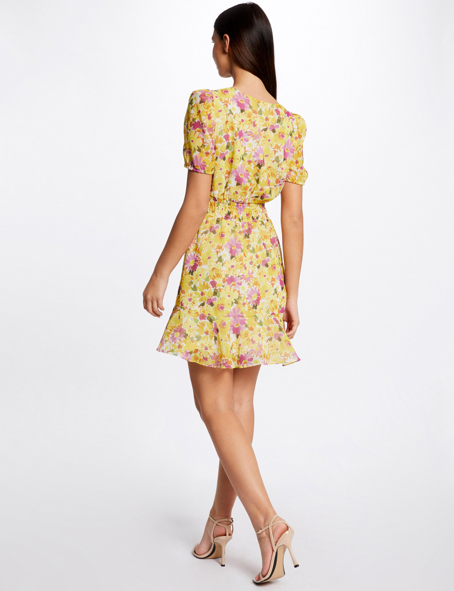 Robe trapèze à volants imprimé floral multico femme Robe trapèze à volants imprimé floral multico femme