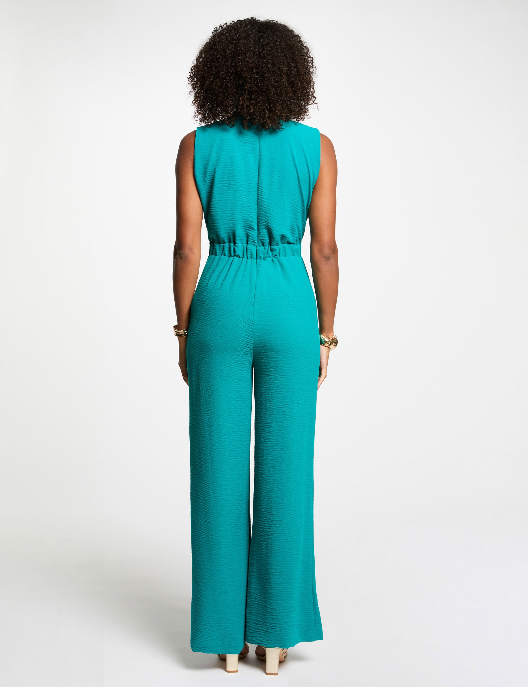 combinaison jambe large detail boucle bleu turquoise femme Combinaison jambe large détail boucle bleu turquoise femme