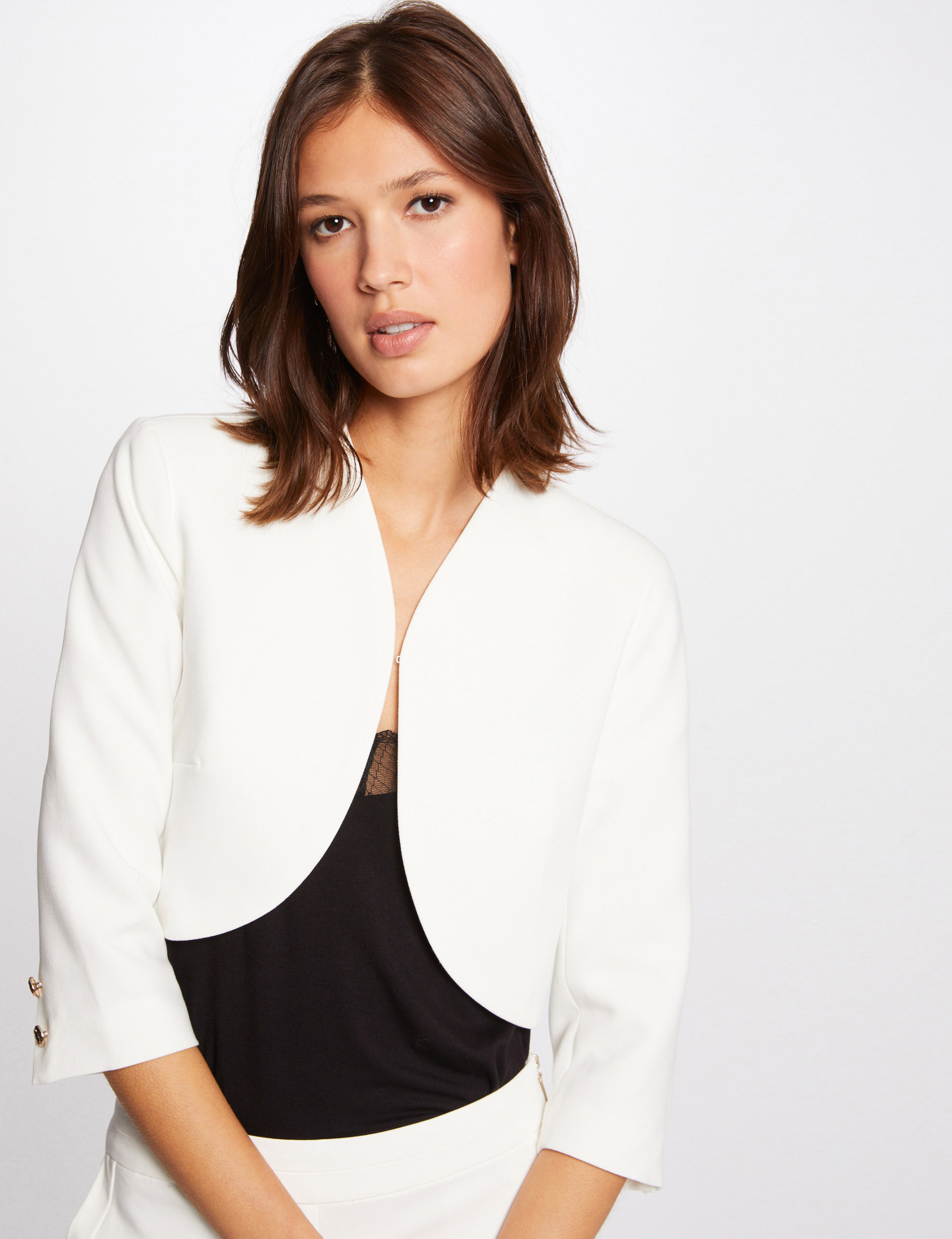 Image of Veste droite manches 3/4 ecru femme