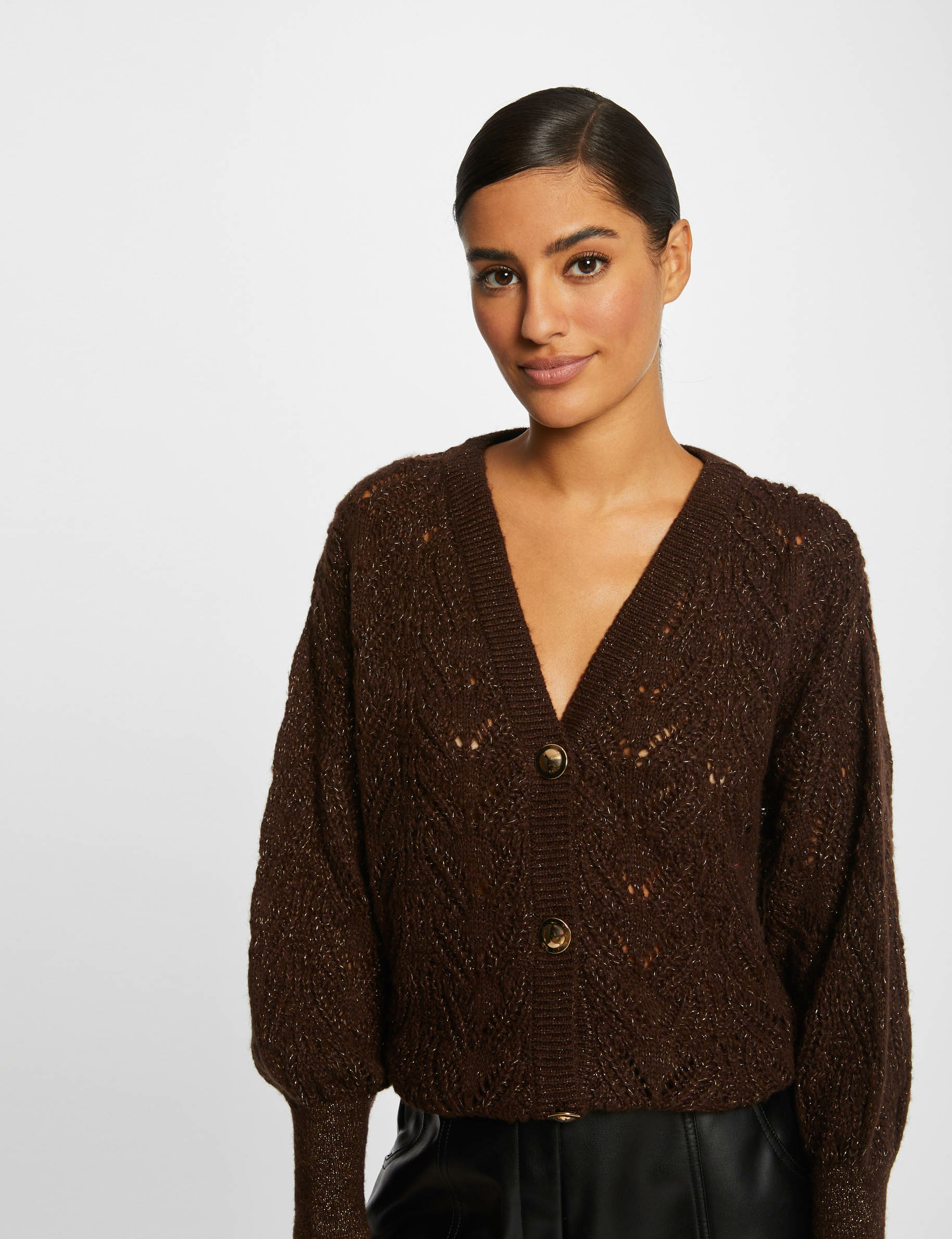 Gilet femme en maille fantaisie ajourée noir