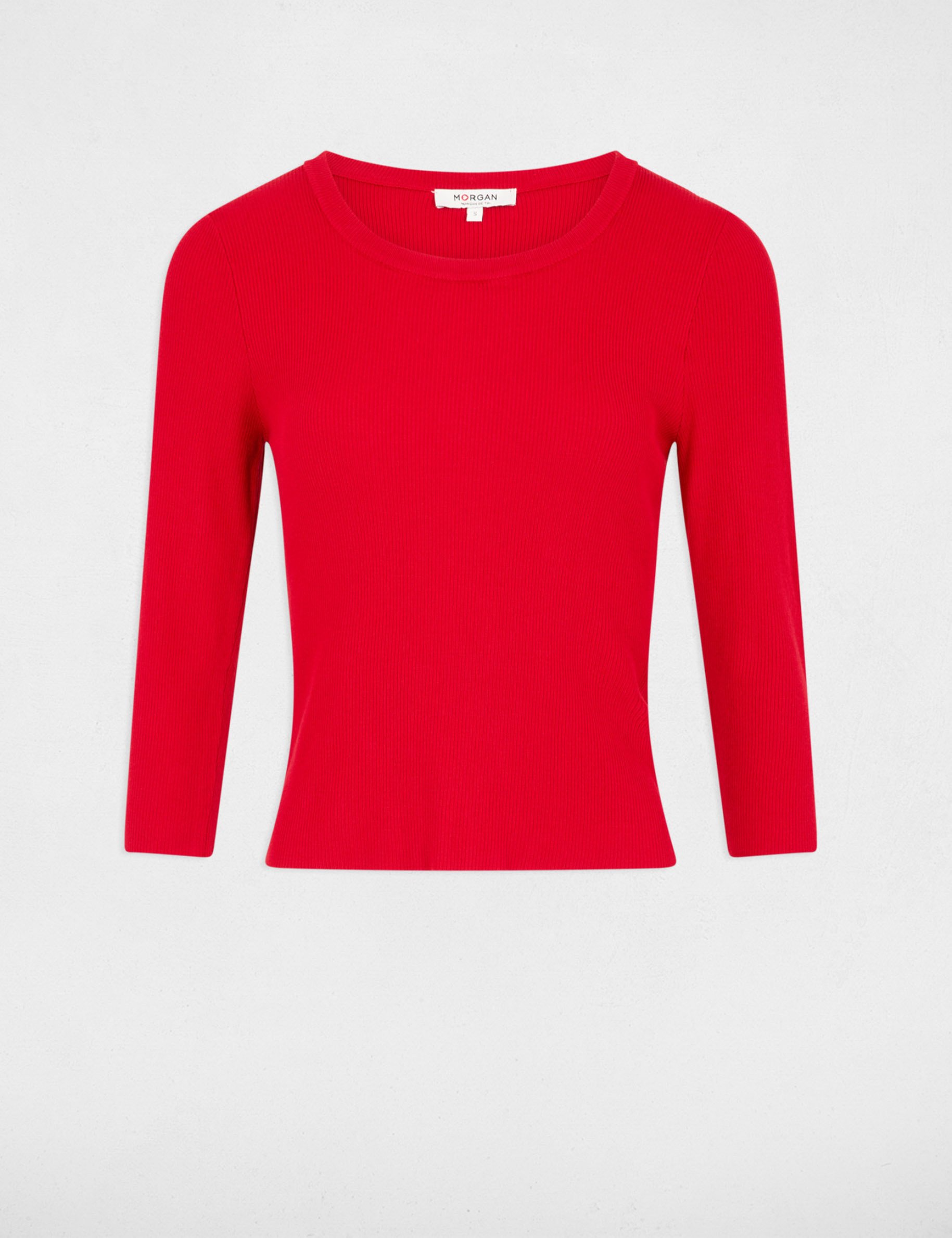 pull col rond manches 34 rouge femme Pull col rond manches 3/4 rouge femme