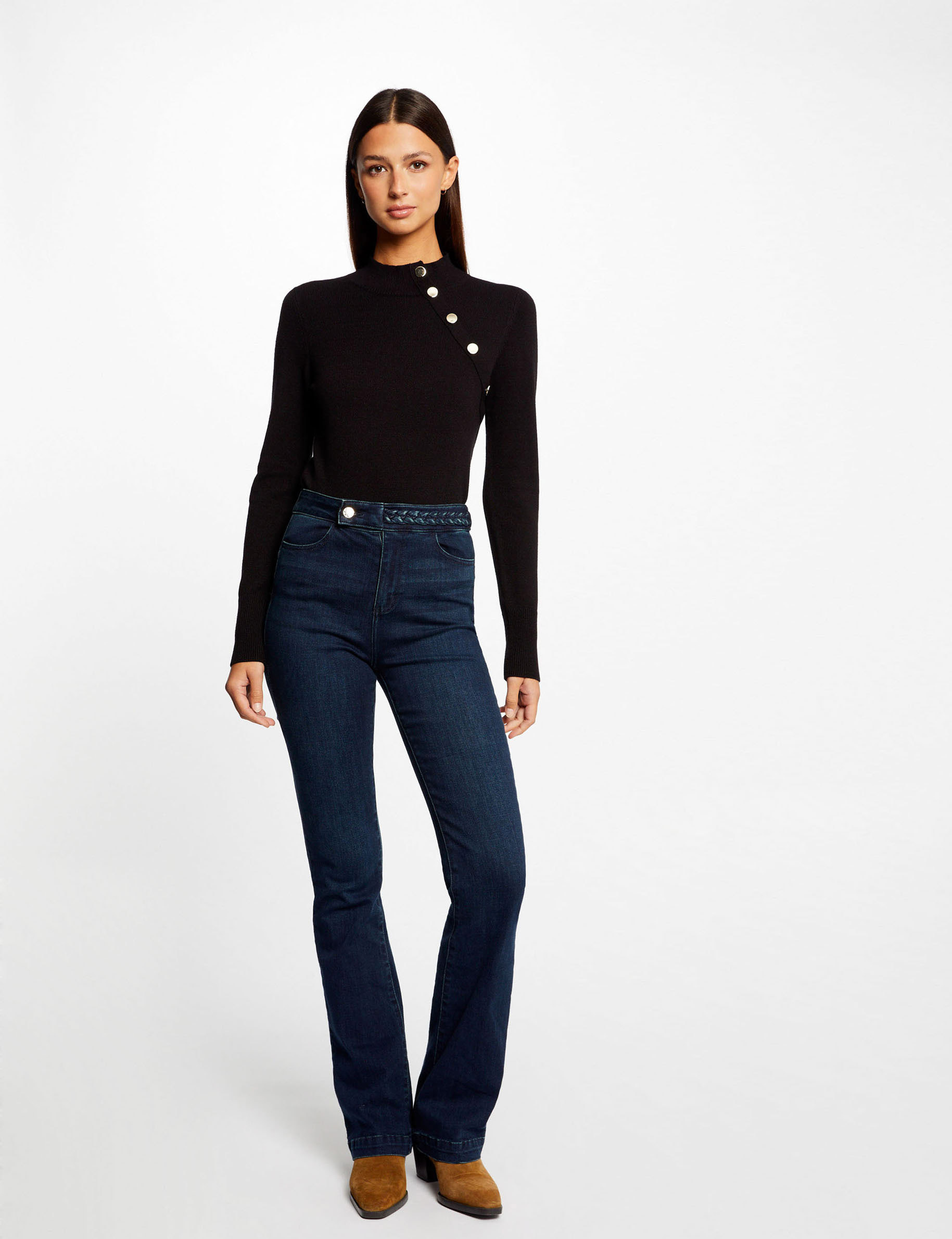pull manches longues boutons decoratifs noir femme Pull manches longues boutons décoratifs noir femme