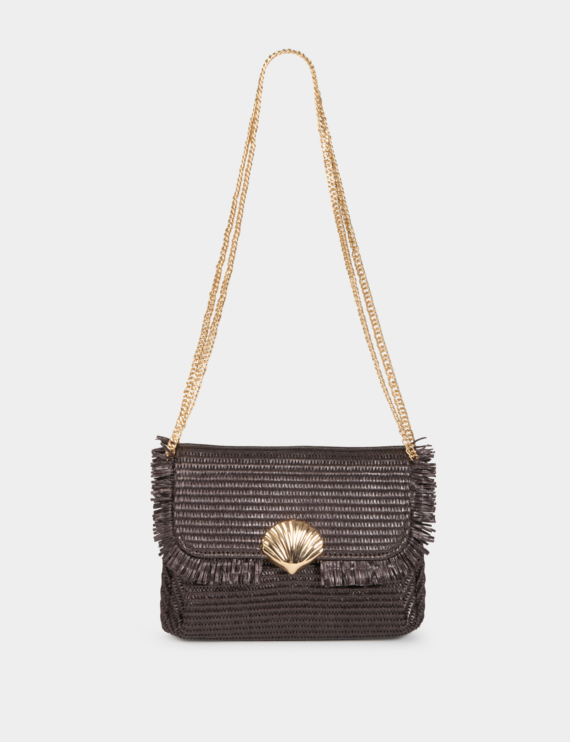 Sac bandouli&egrave;re fermoir marron fonc&eacute; femme