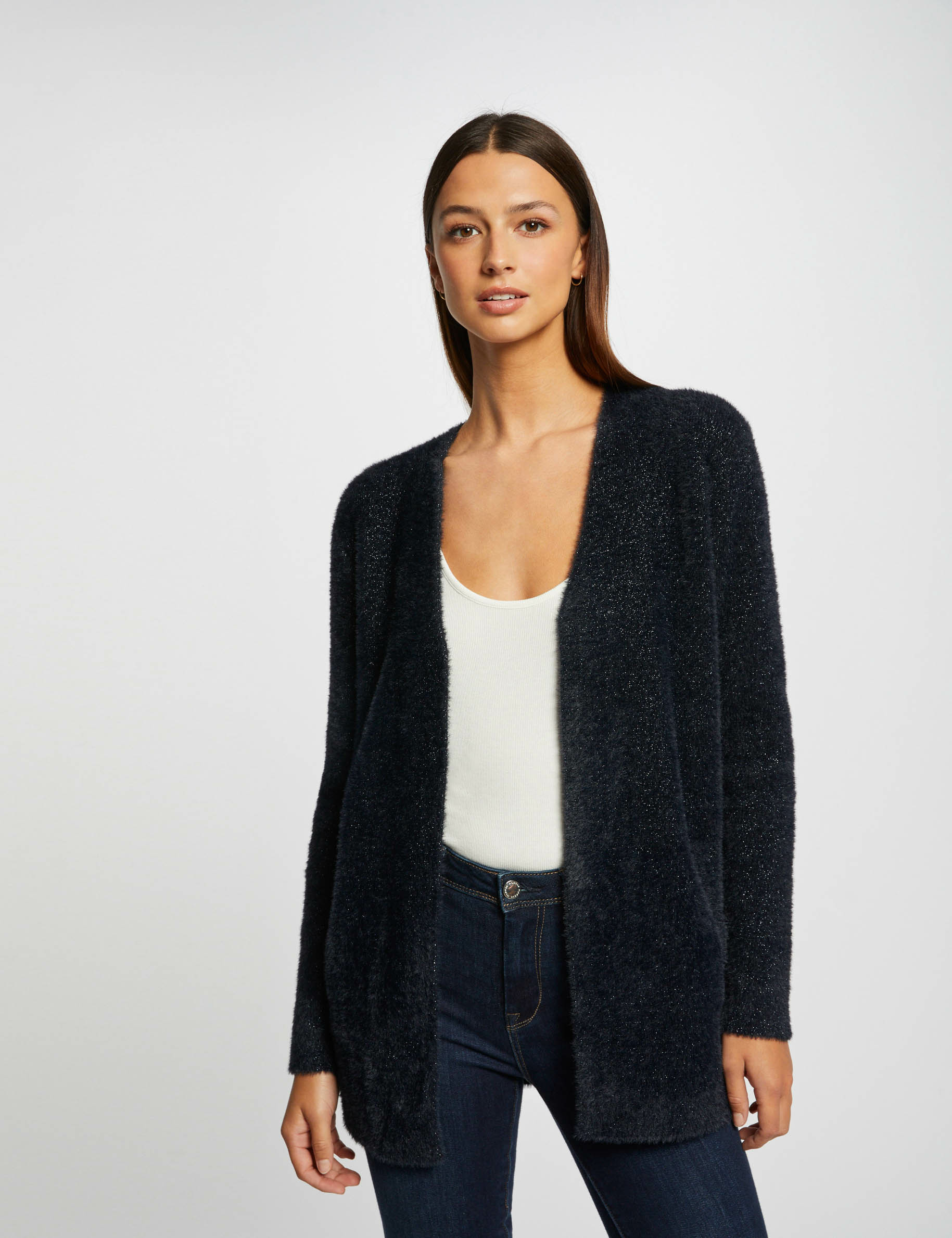 gilet droit details fils metallises marine femme Gilet droit détails fils métallisés marine femme