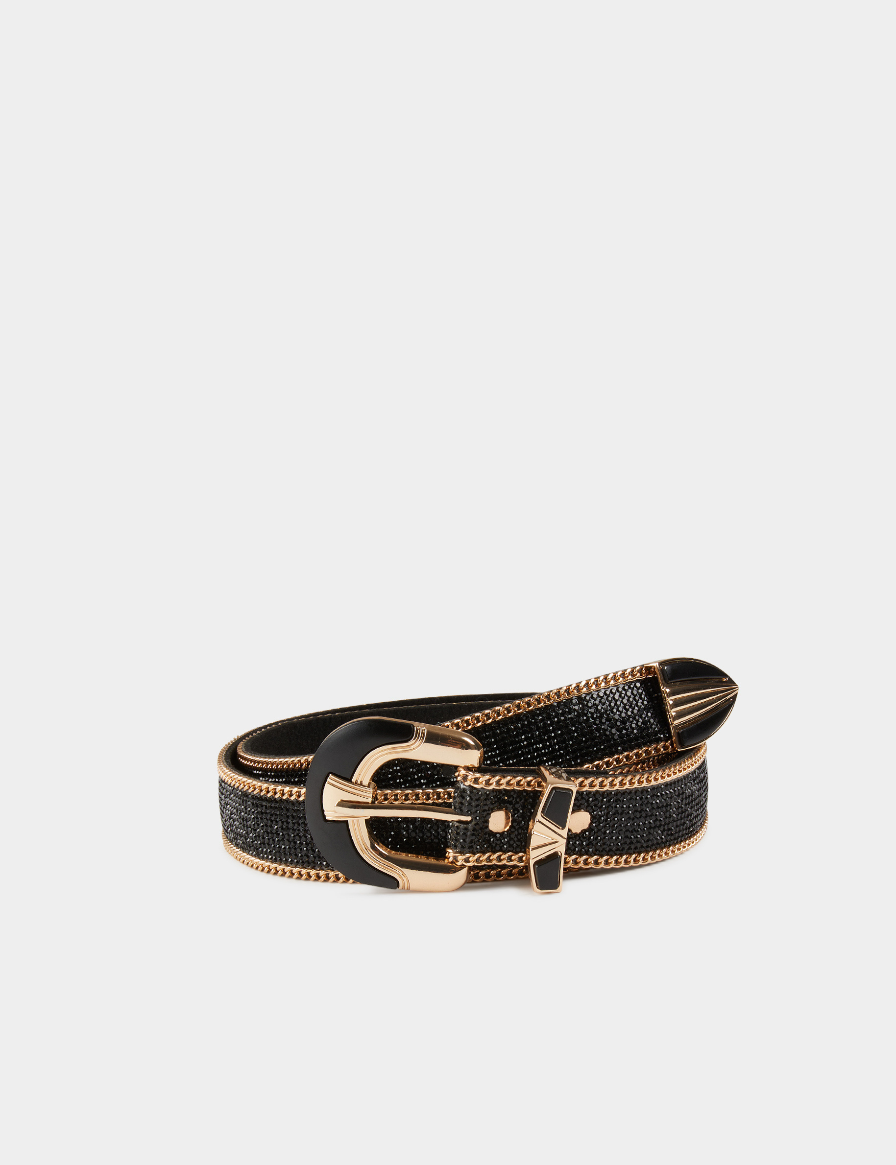 Ceinture Femme Skinny Cuir Noir à Strass Et Paillettes - Taille L (36-37 Pouces)