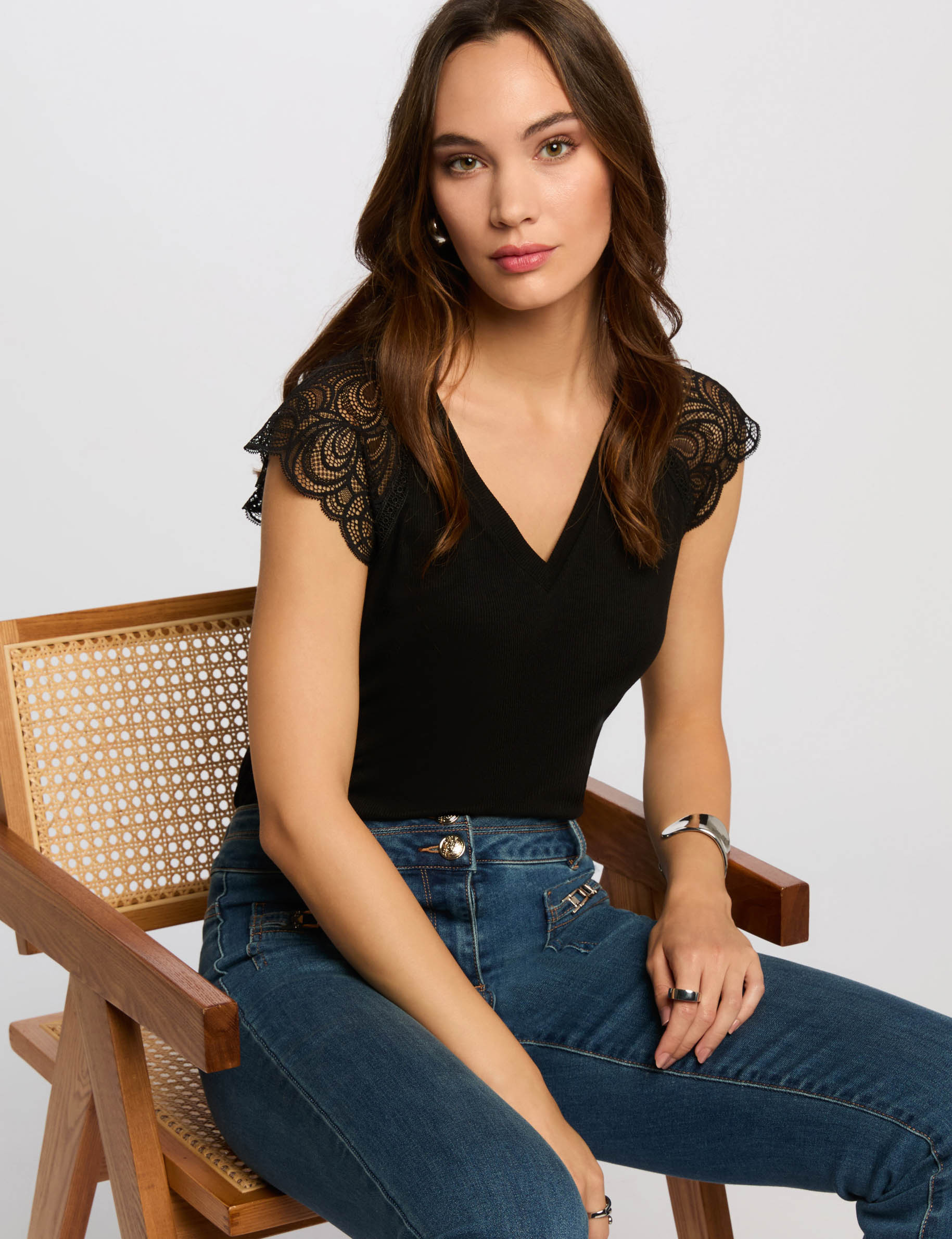 T-shirt manches courtes noir femme