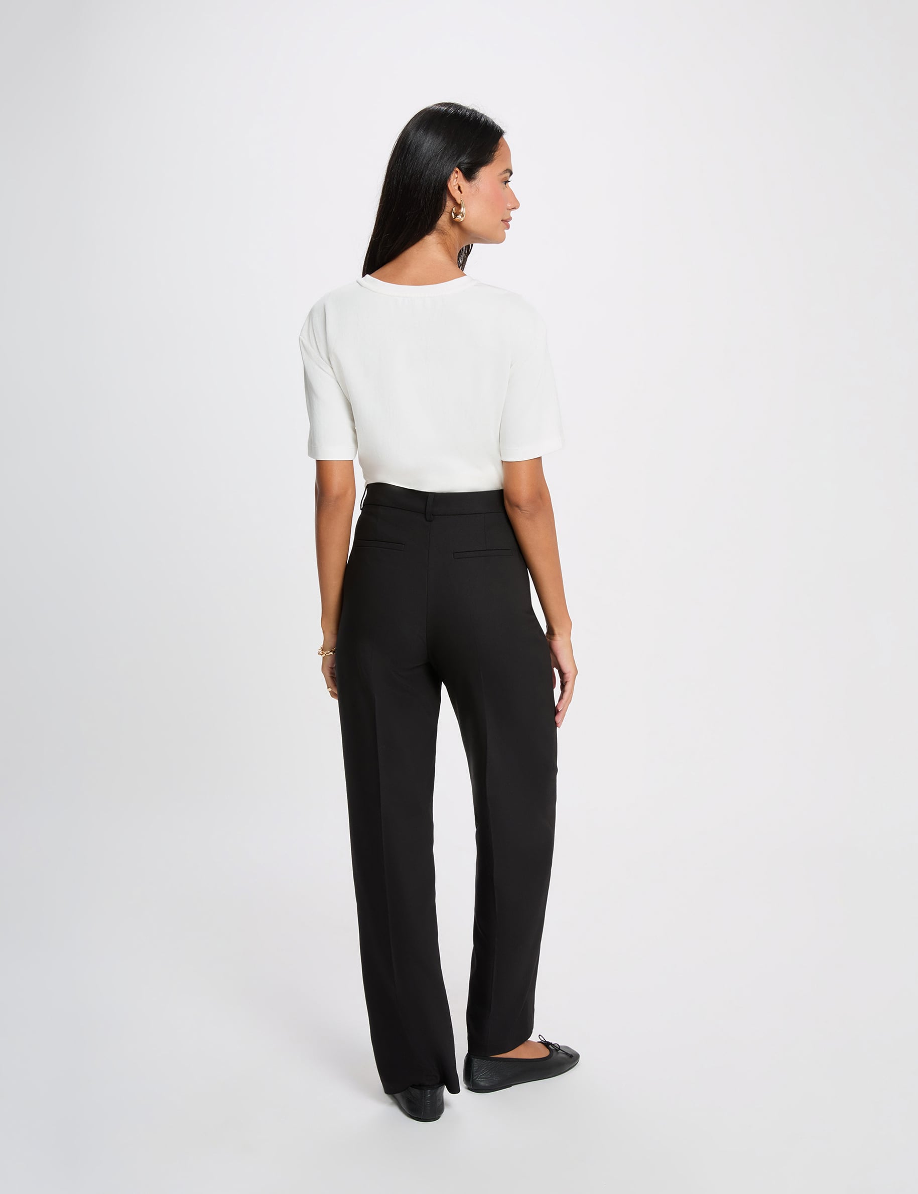 Pantalon large taille haute noir femme
