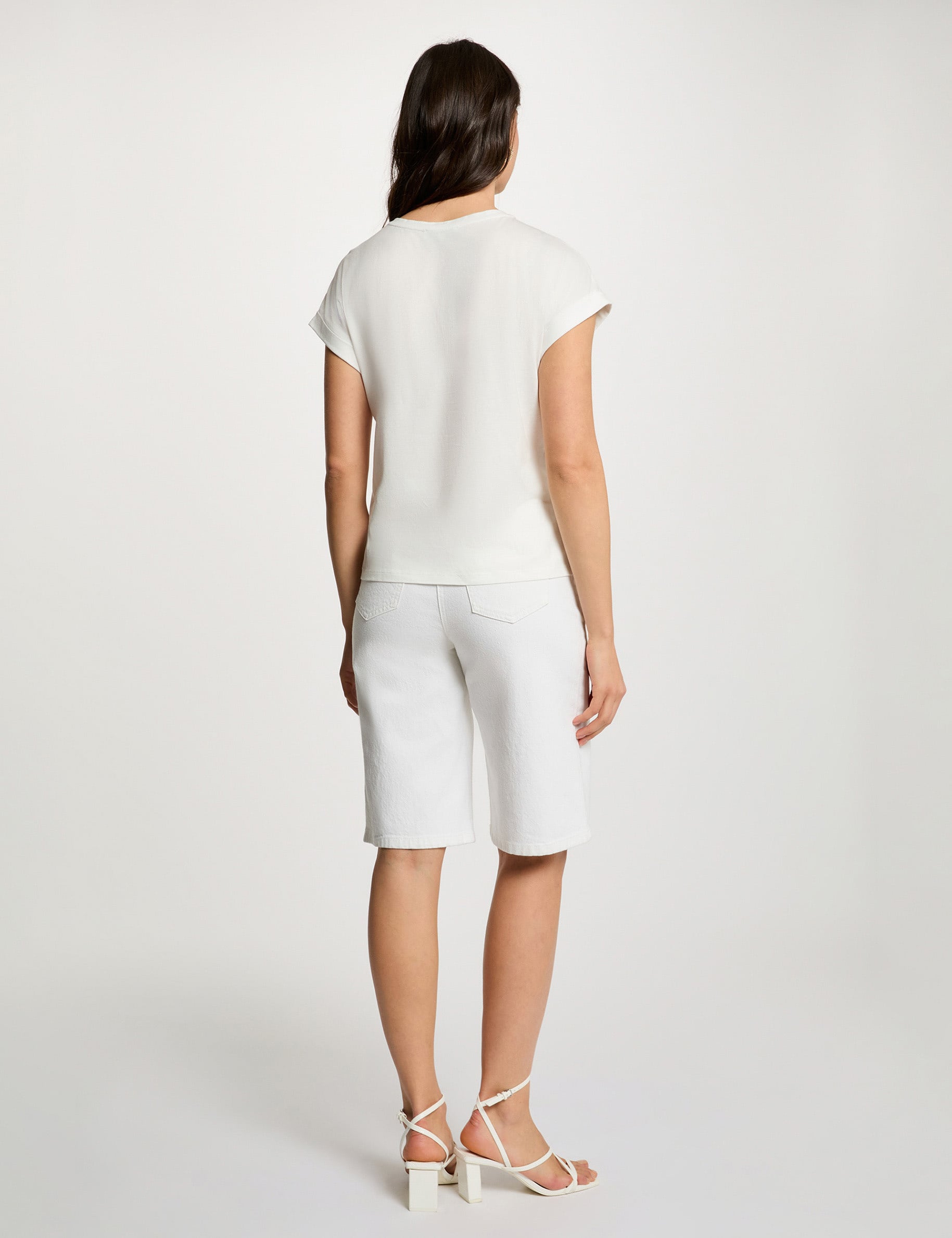 T-shirt col rond manches courtes blanc femme