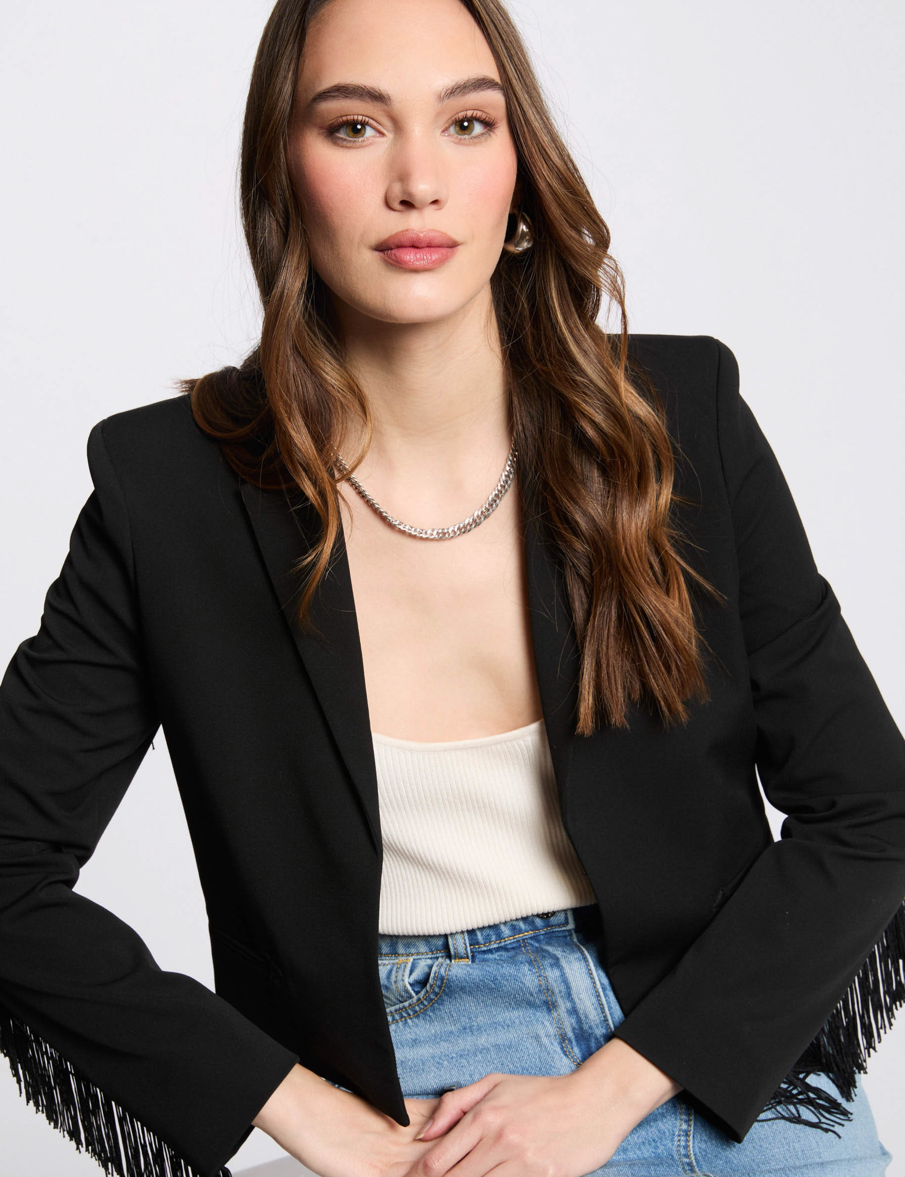 blazer avec franges noir femme Blazer avec franges noir femme