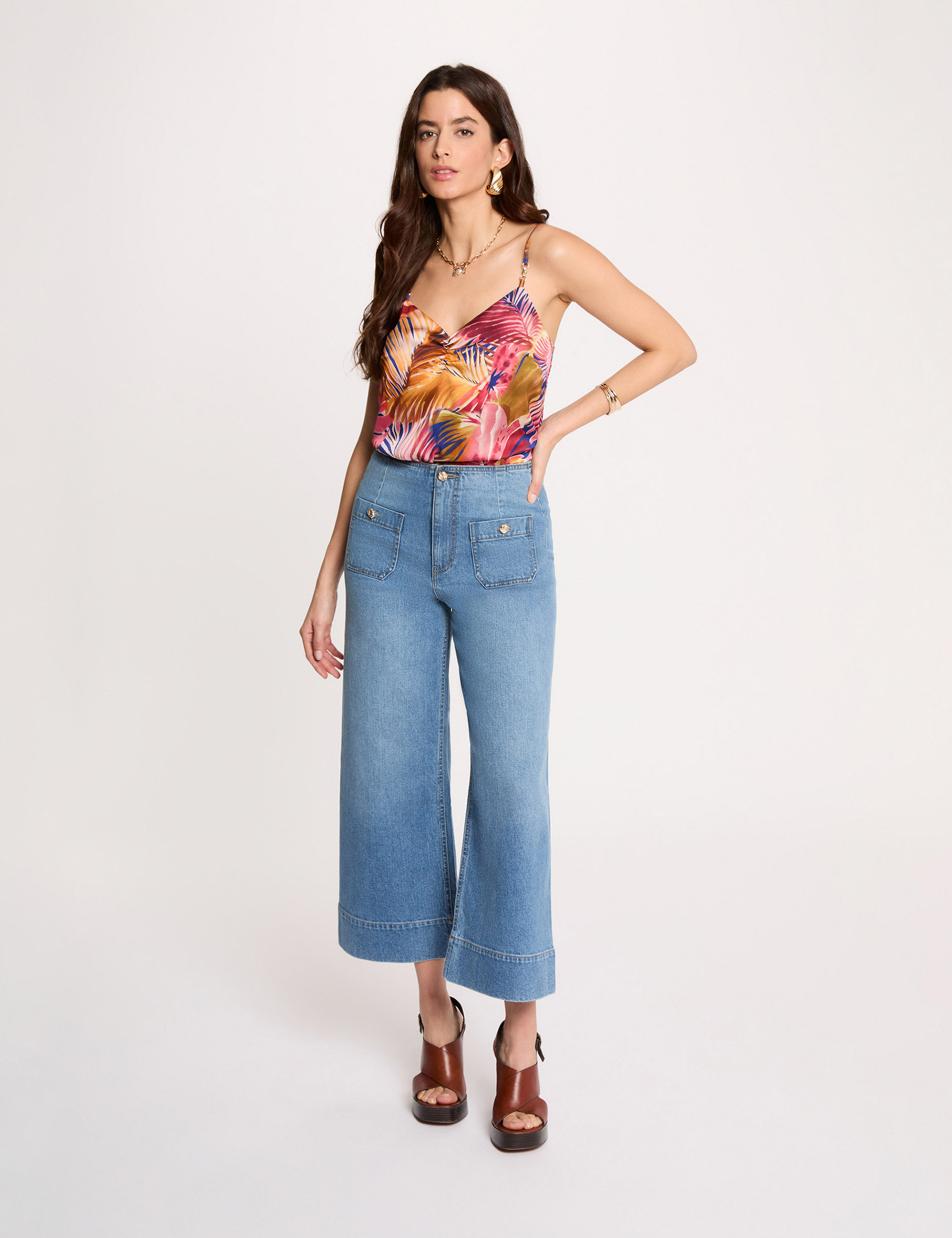 Top ajust&eacute; col v multicolore femme