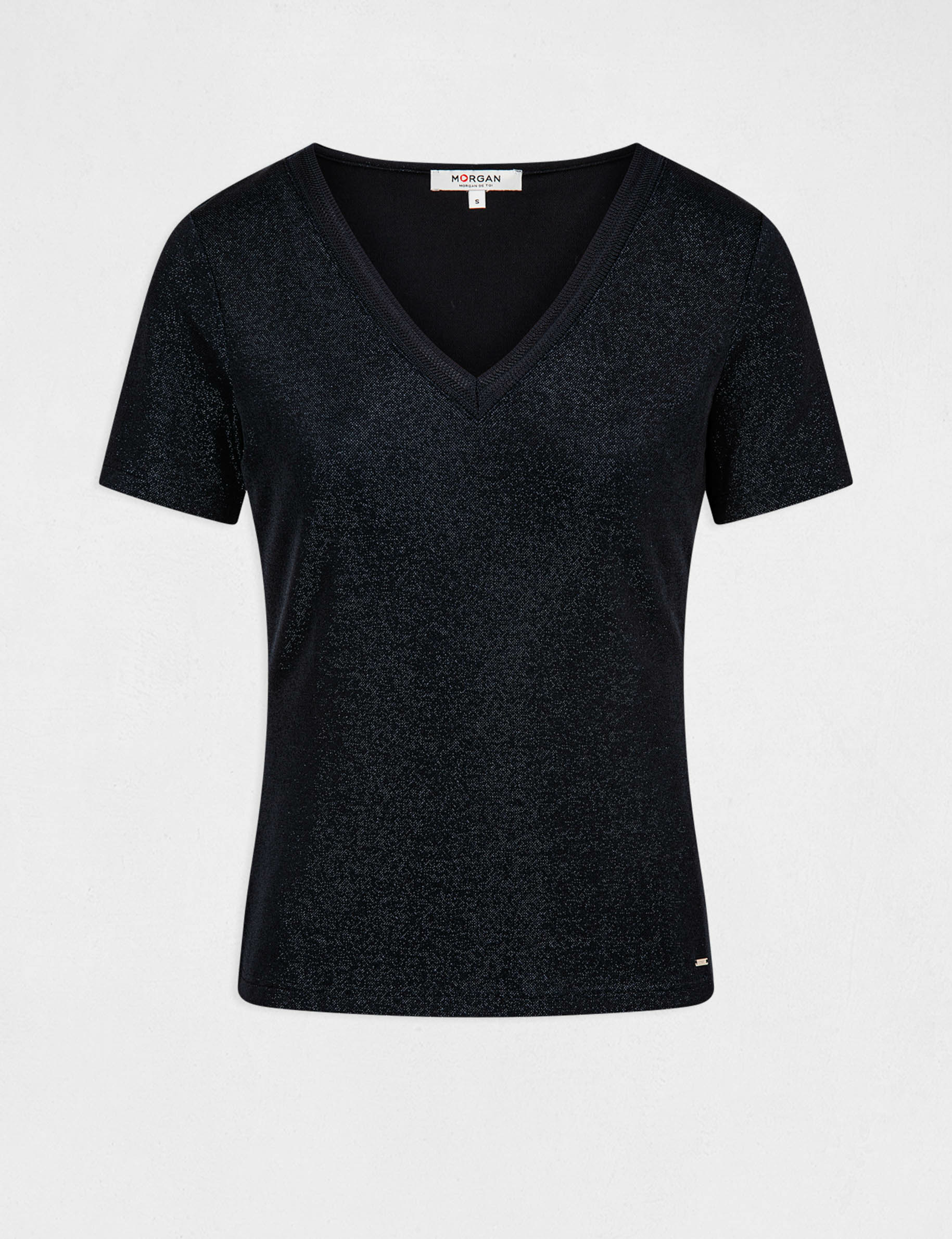T-shirt manches courtes avec col en V marine femme