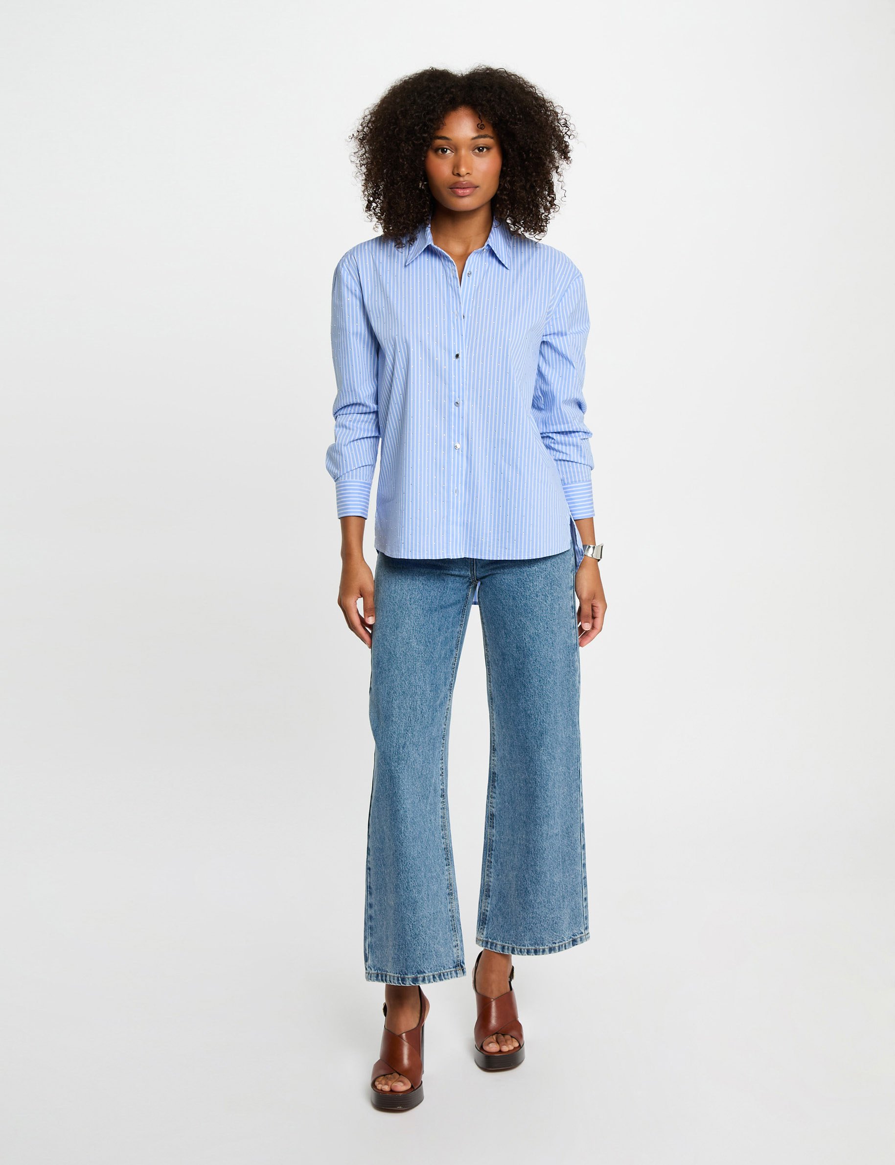 chemise manches longues rayee bleu ciel femme Chemise manches longues rayée bleu ciel femme