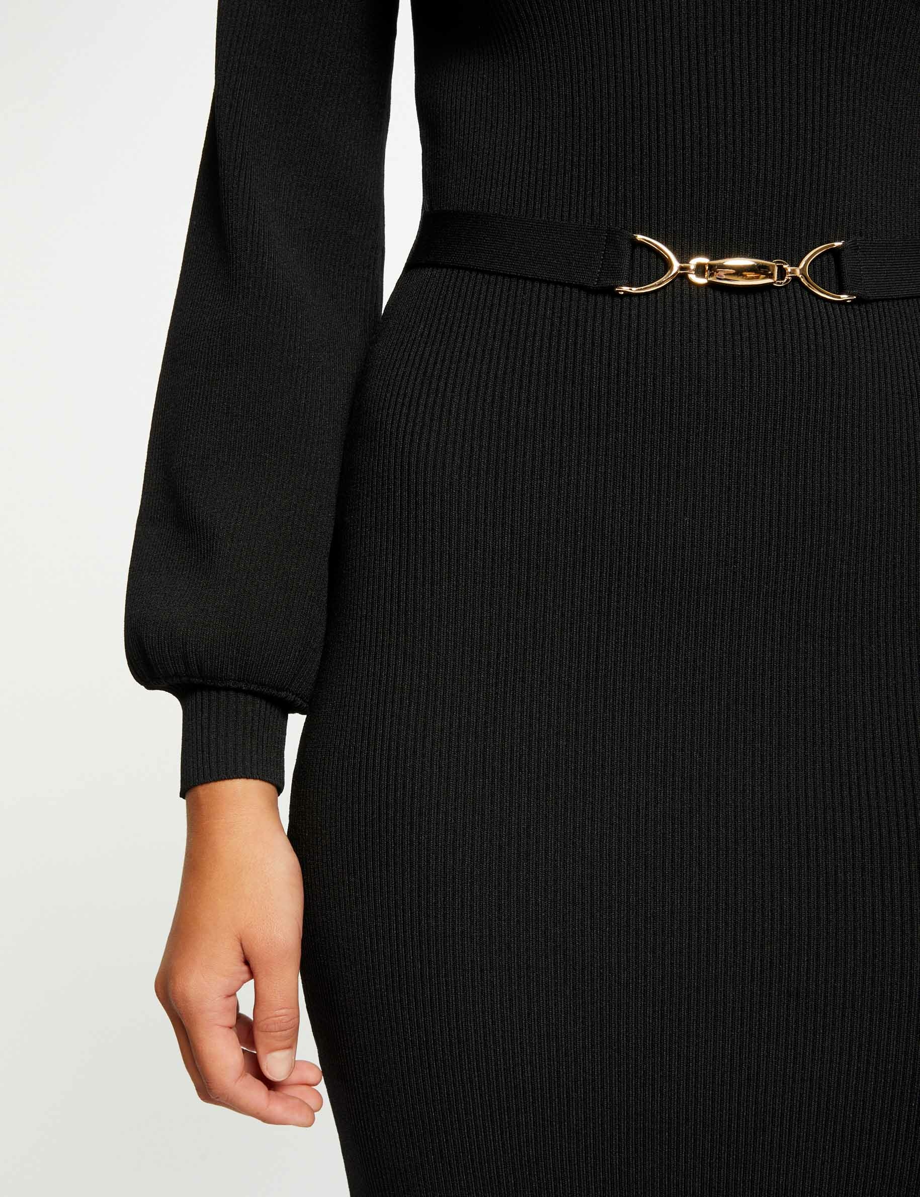 robe pull longue ajustee a ornement noir femme Robe pull longue ajustée à ornement noir femme