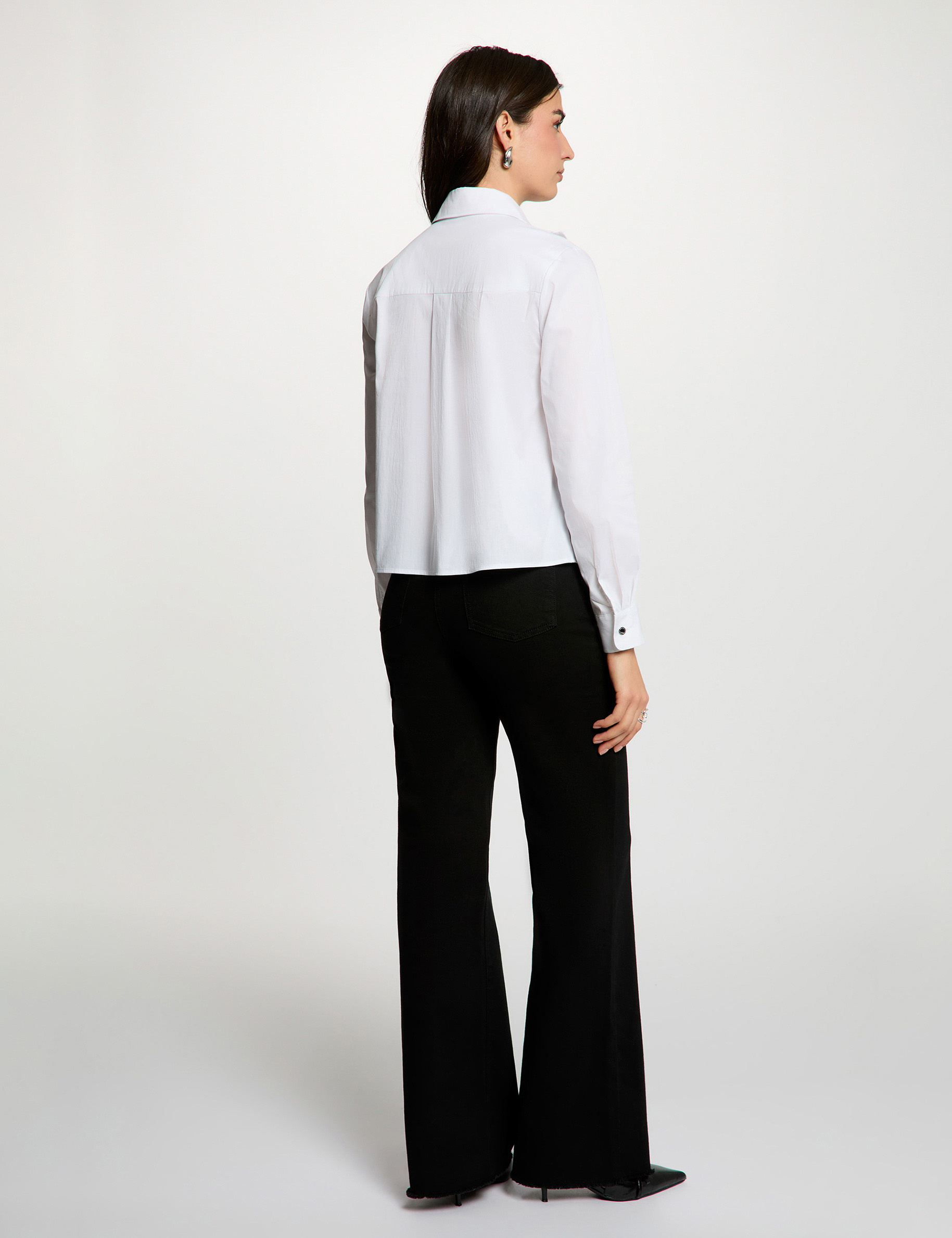 Chemise droite col &agrave; revers blanc femme