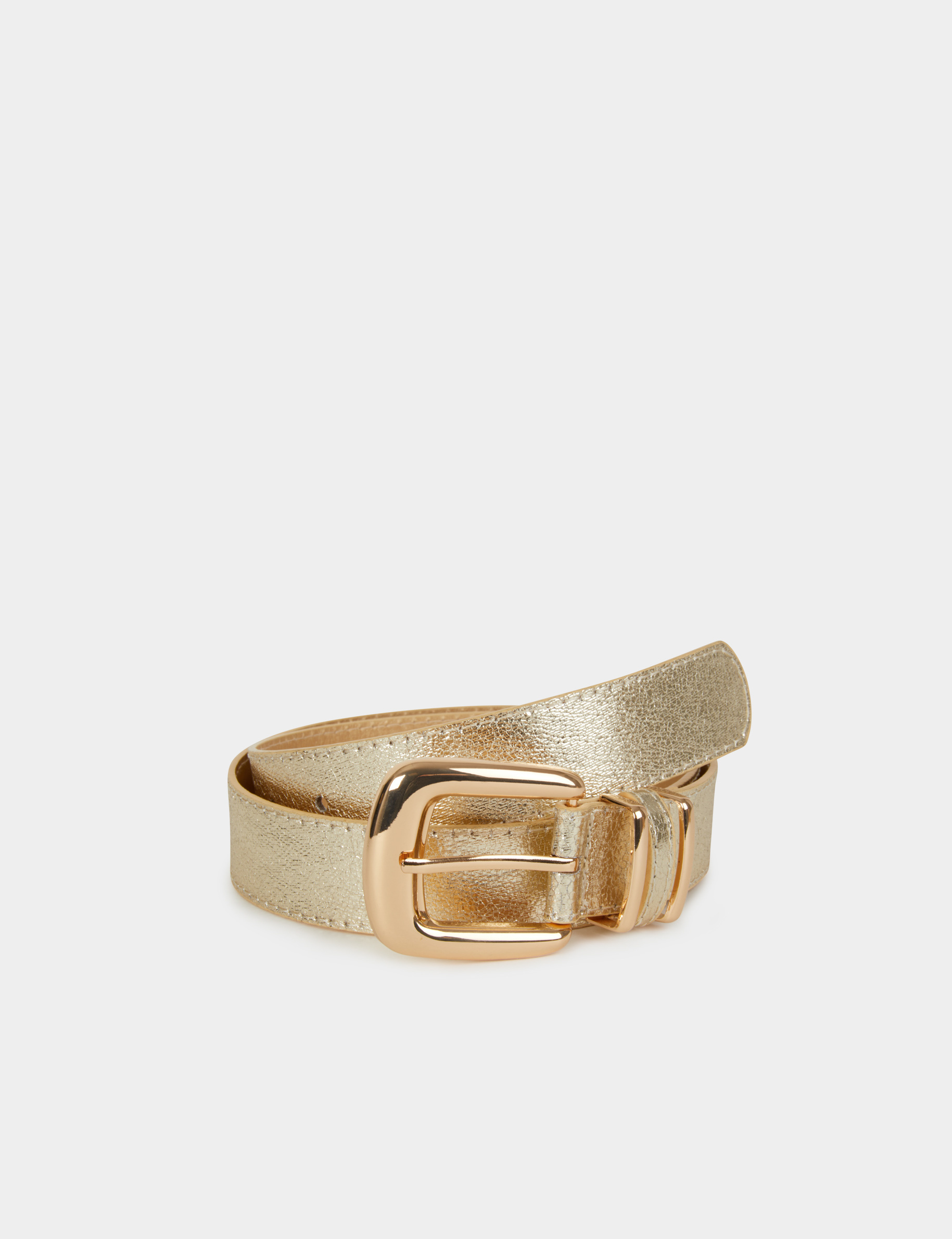 Ceinture fine similicuir jaune or femme