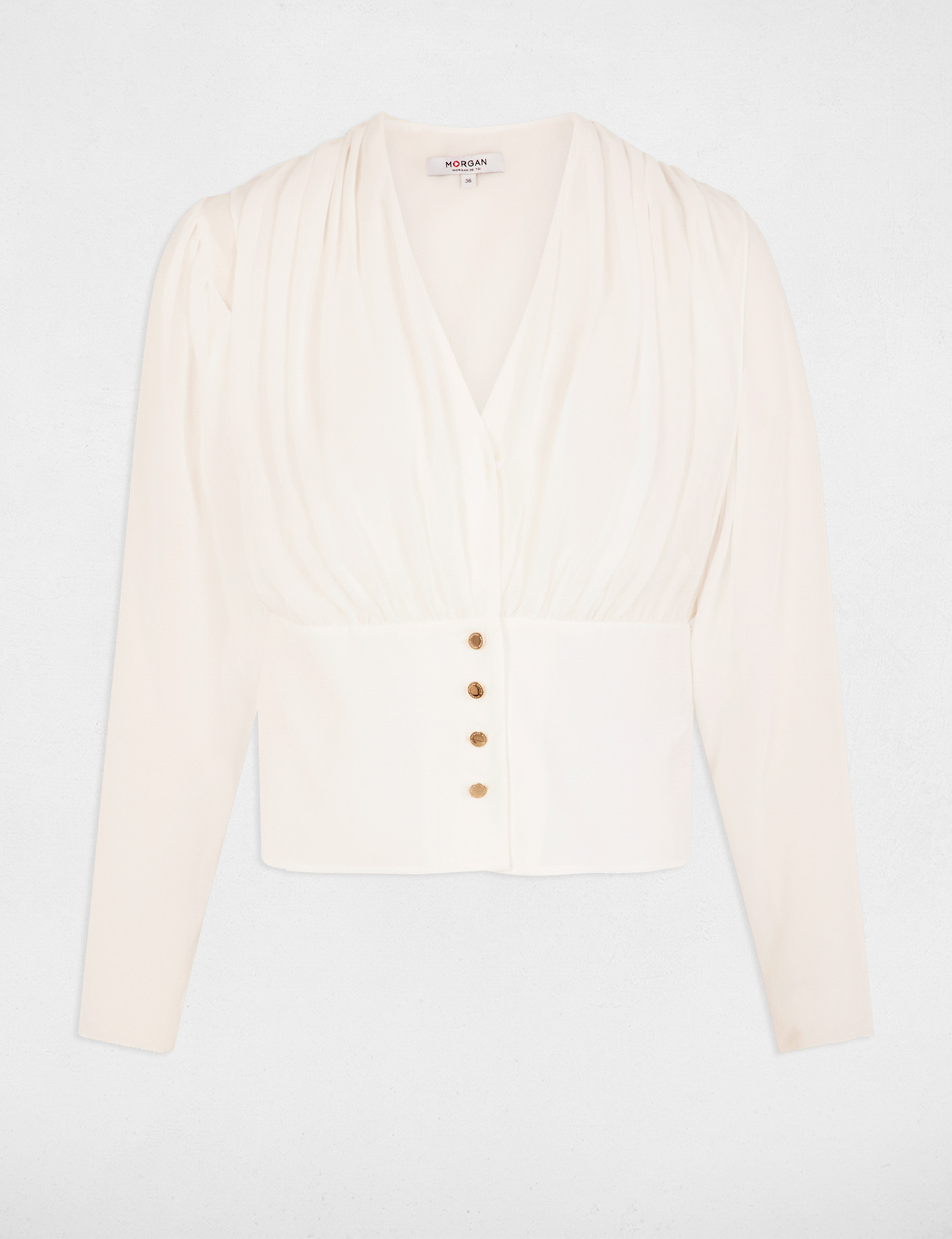 blouse manches longues drapee blanc femme Blouse manches longues drapée blanc femme