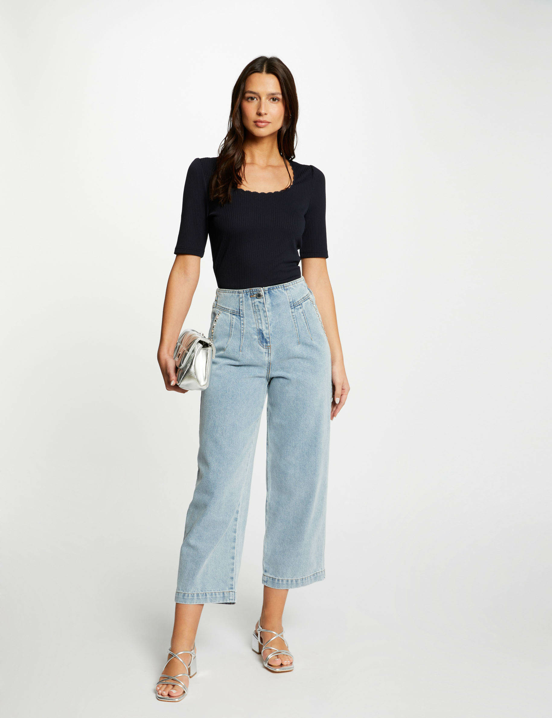 jeans large 78eme clous jean bleached femme Jeans large 7/8ème clous jean bleached femme