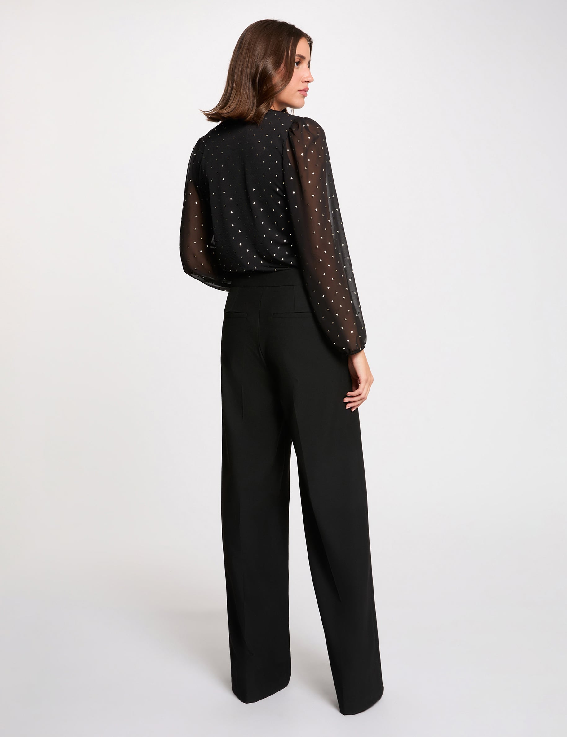 Pantalon large taille haute noir femme