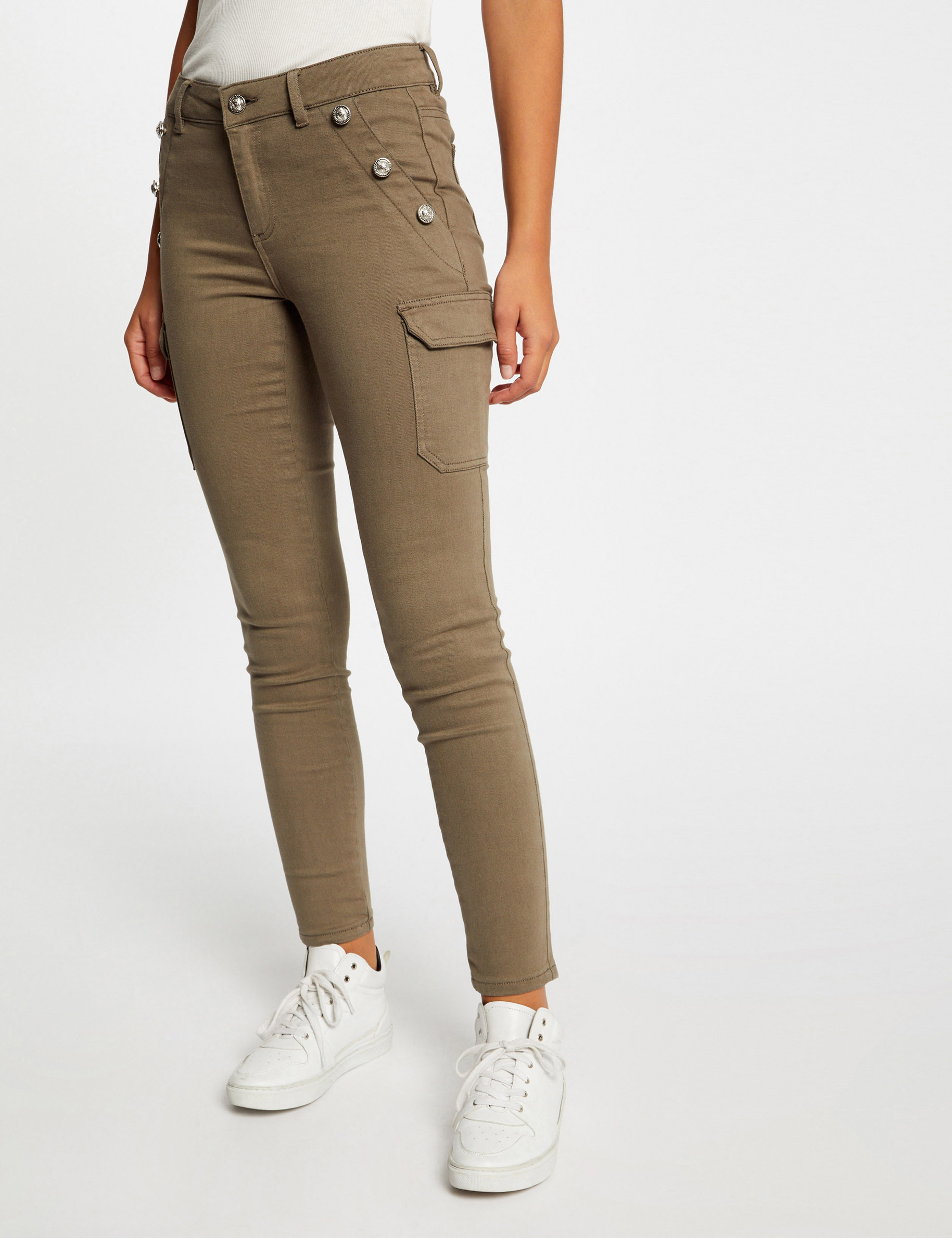 jeans cargo skinny a ponts vert kaki femme Jeans cargo skinny à ponts vert kaki femme
