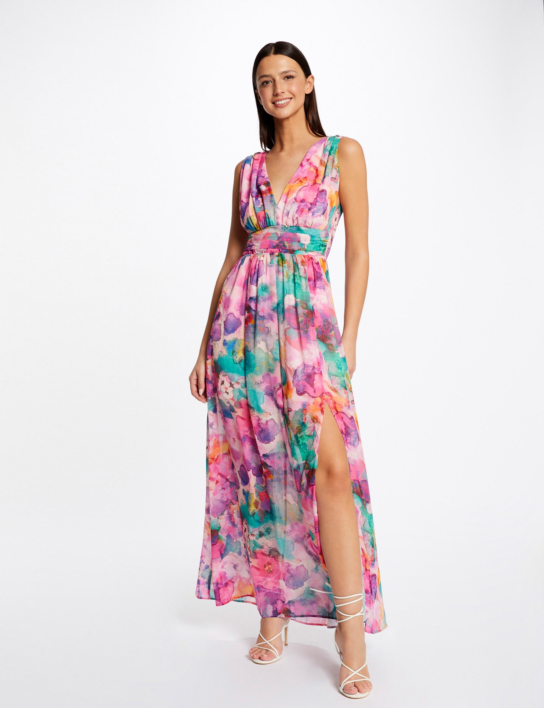 Robe longue cintrée imprimé floral multico femme