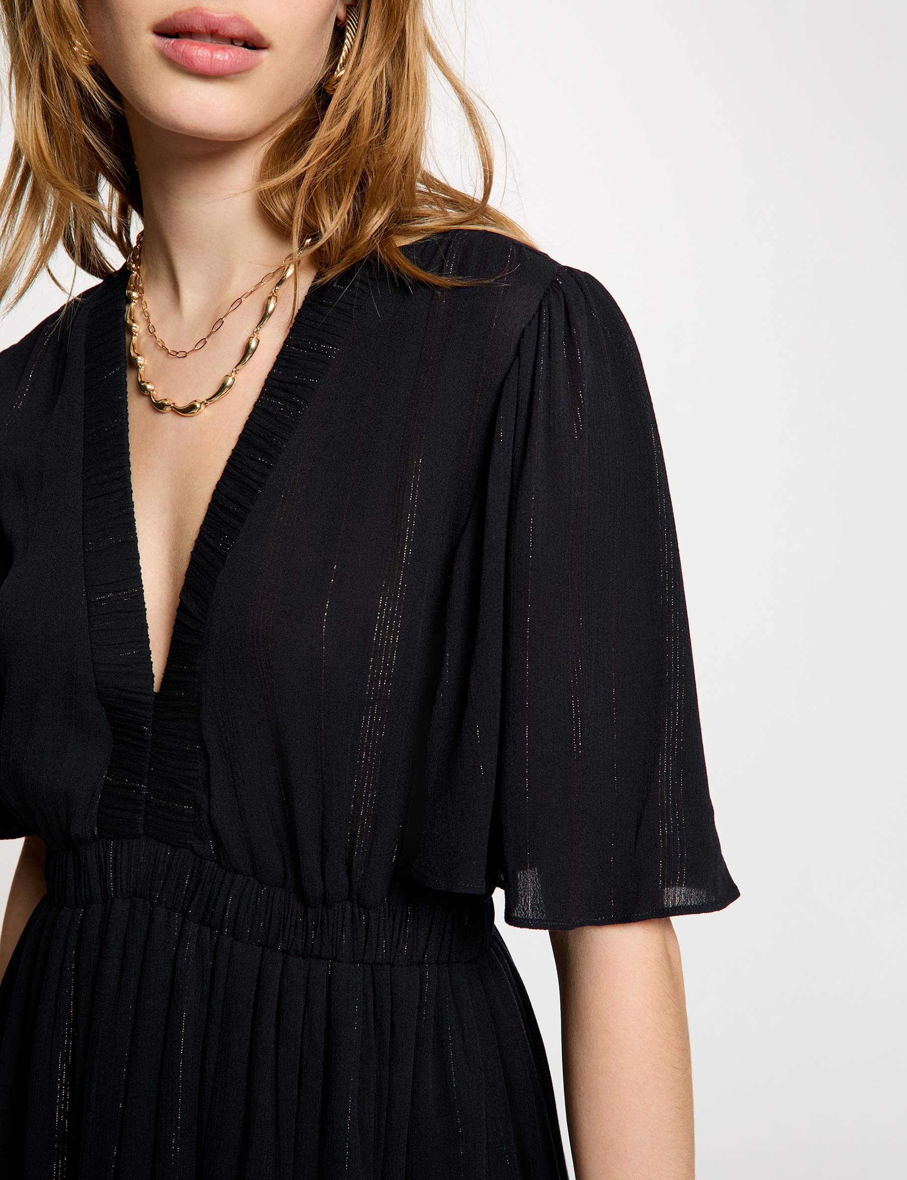 Robe longue col v bleu marine femme
