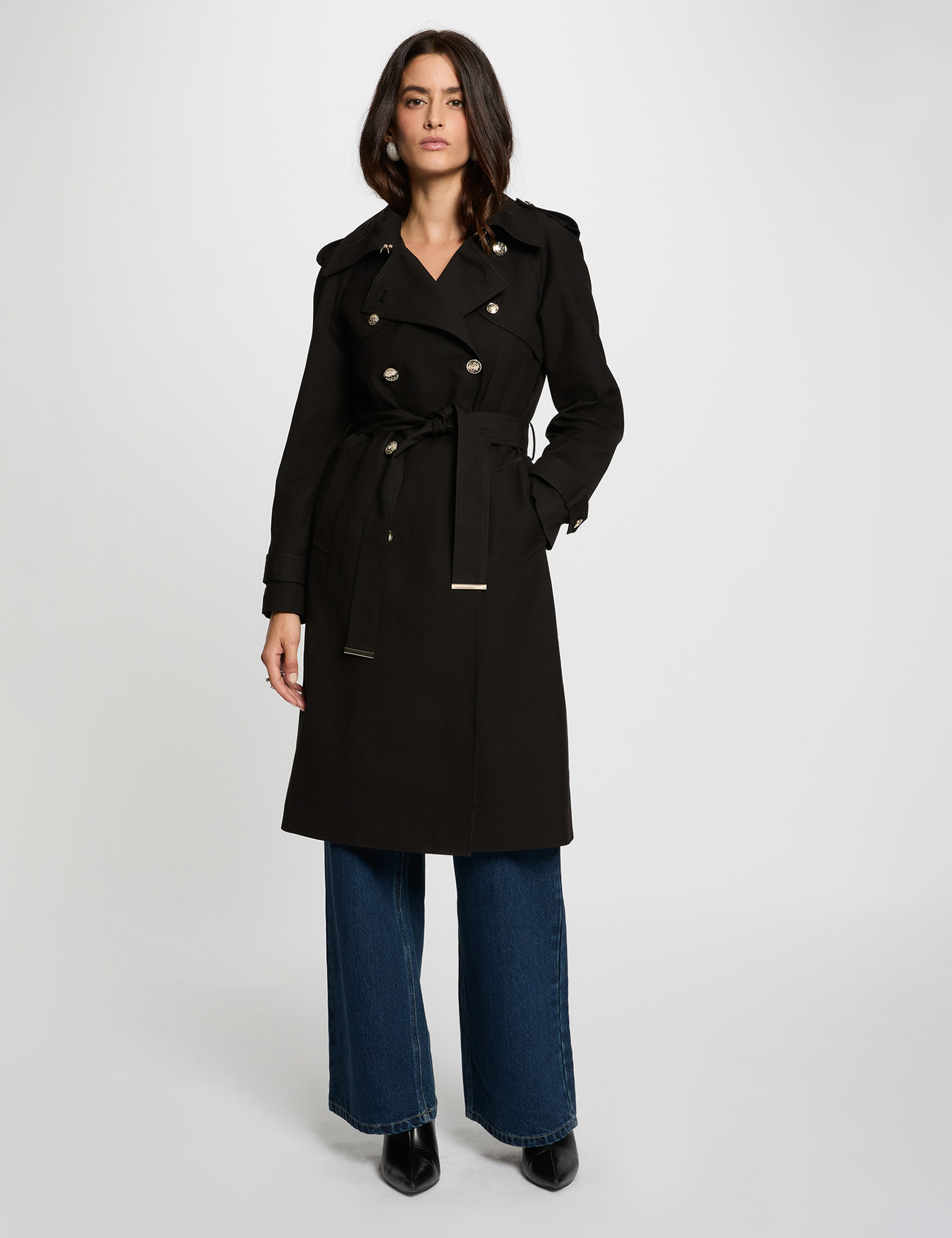 trench long ceinture noir femme Trench long ceinturé noir femme