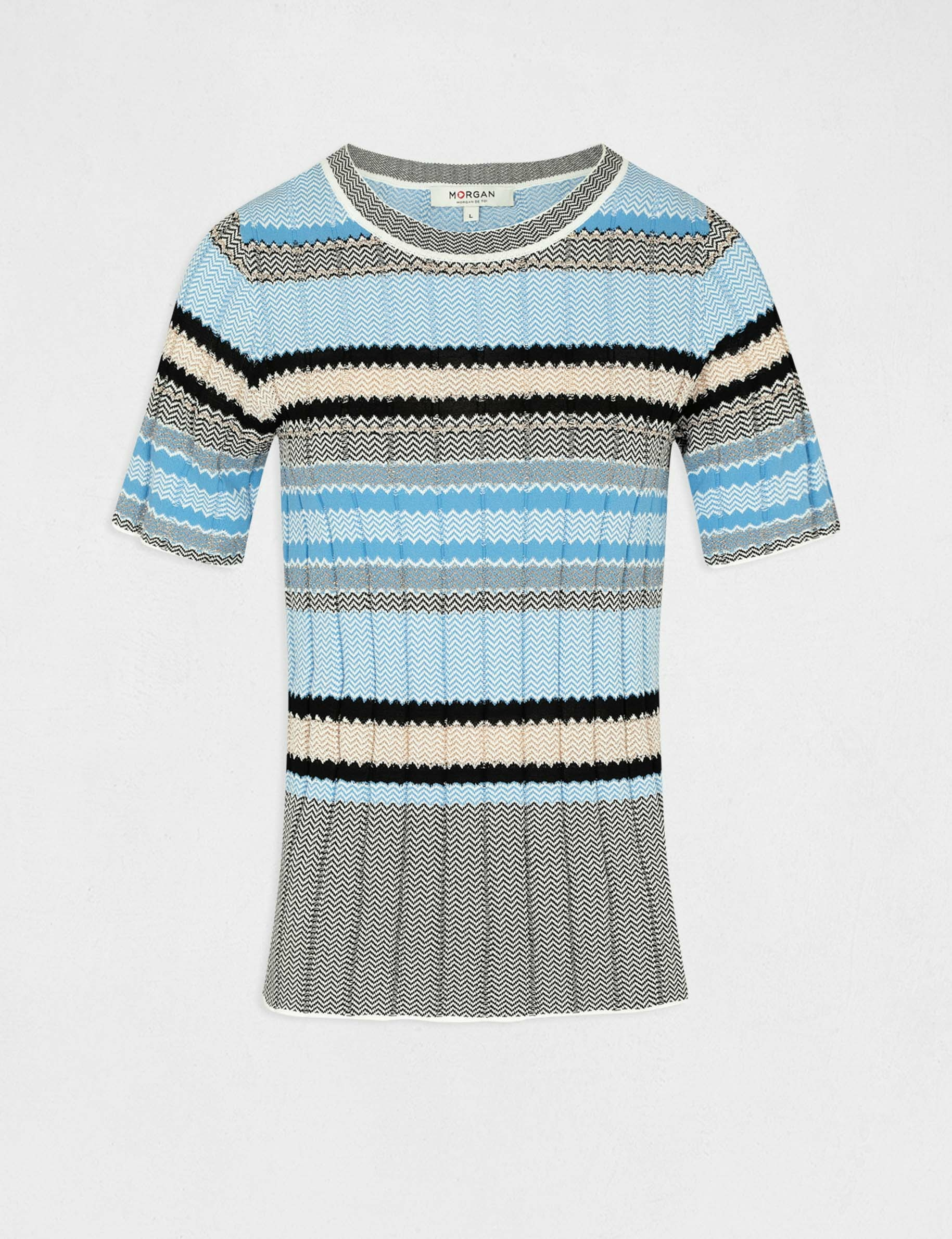 Pull manches courtes à rayures ciel femme