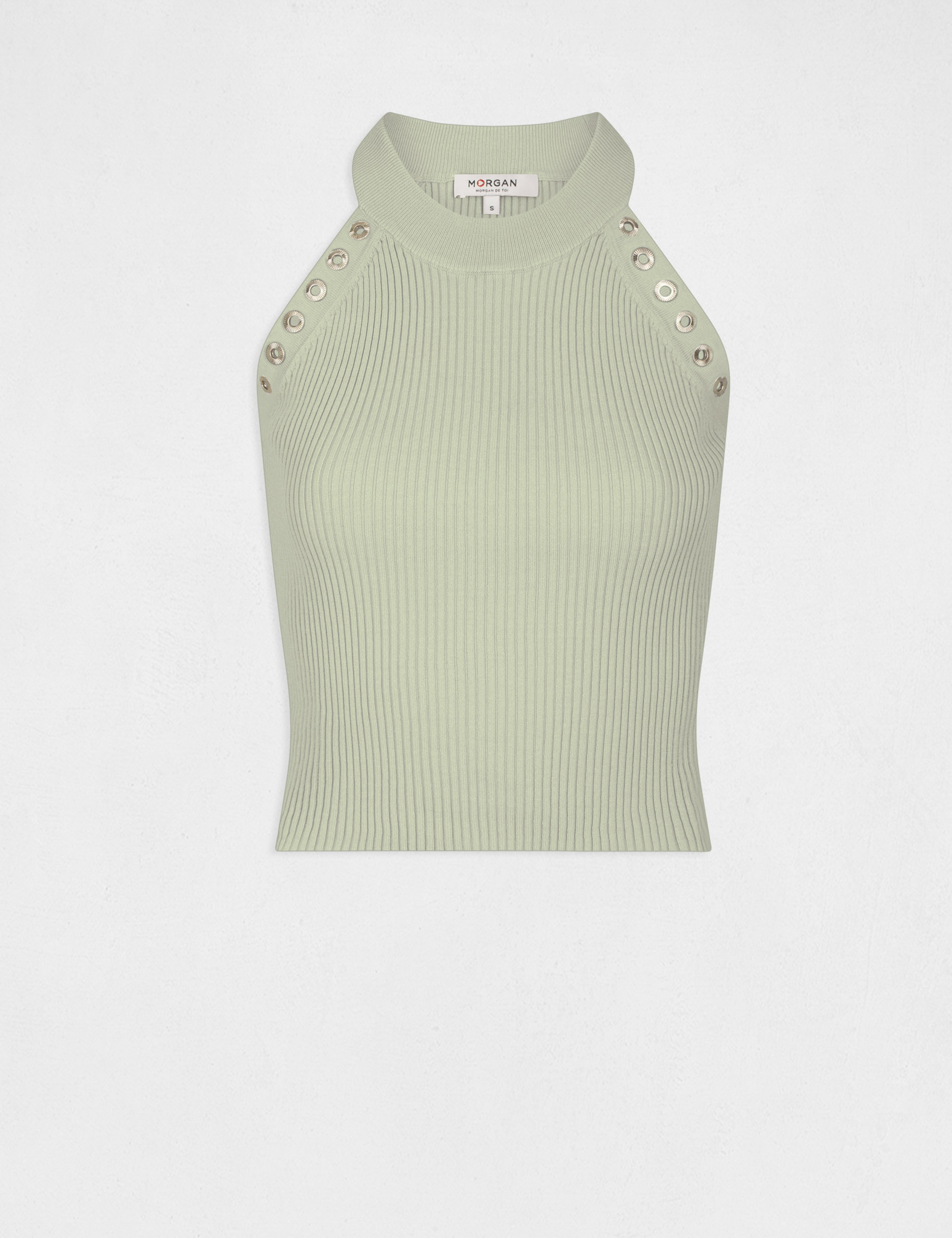 Pull débardeur avec encolure américaine vert clair femme Pull débardeur avec encolure américaine vert clair femme