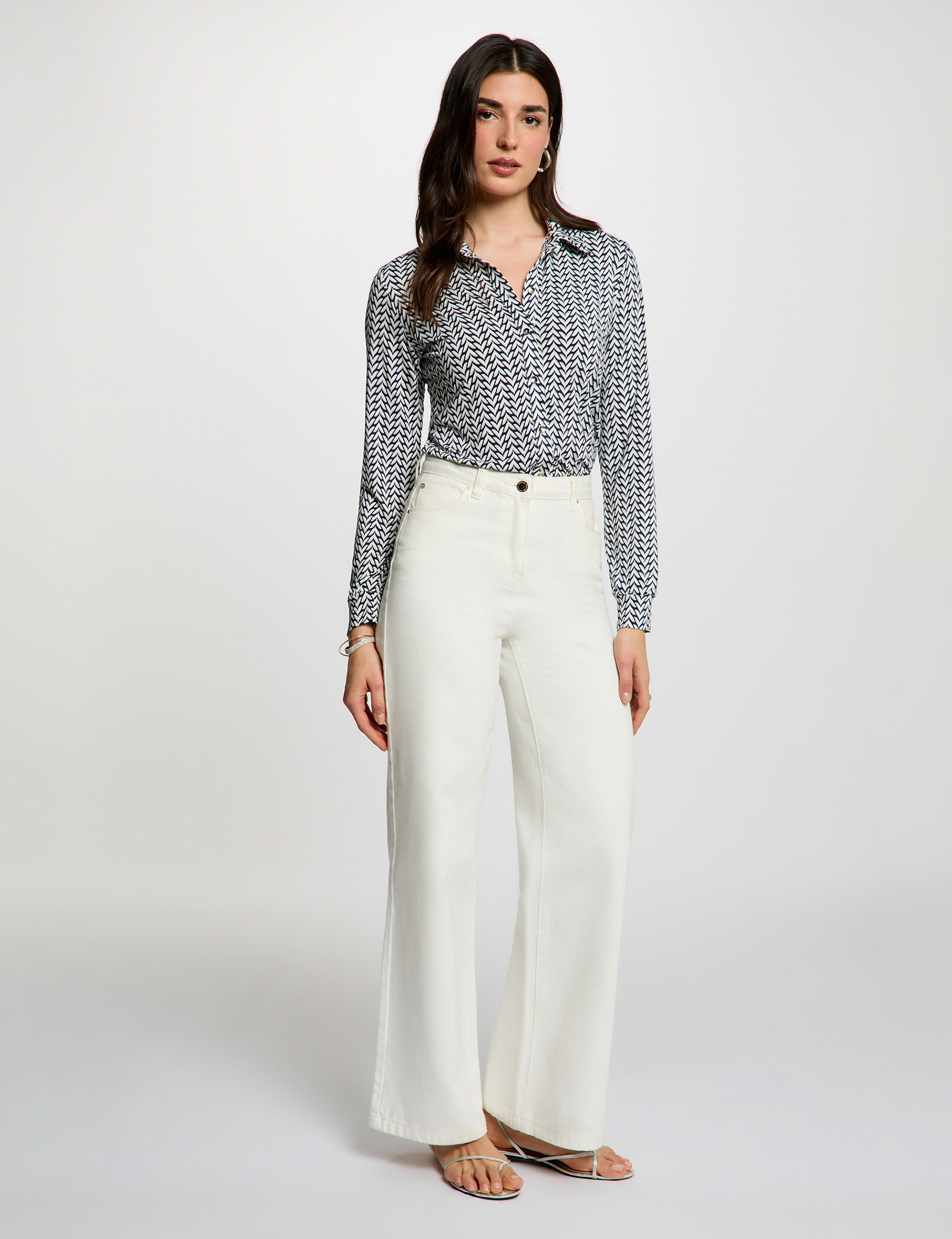Chemise droite col &agrave; revers blanc femme