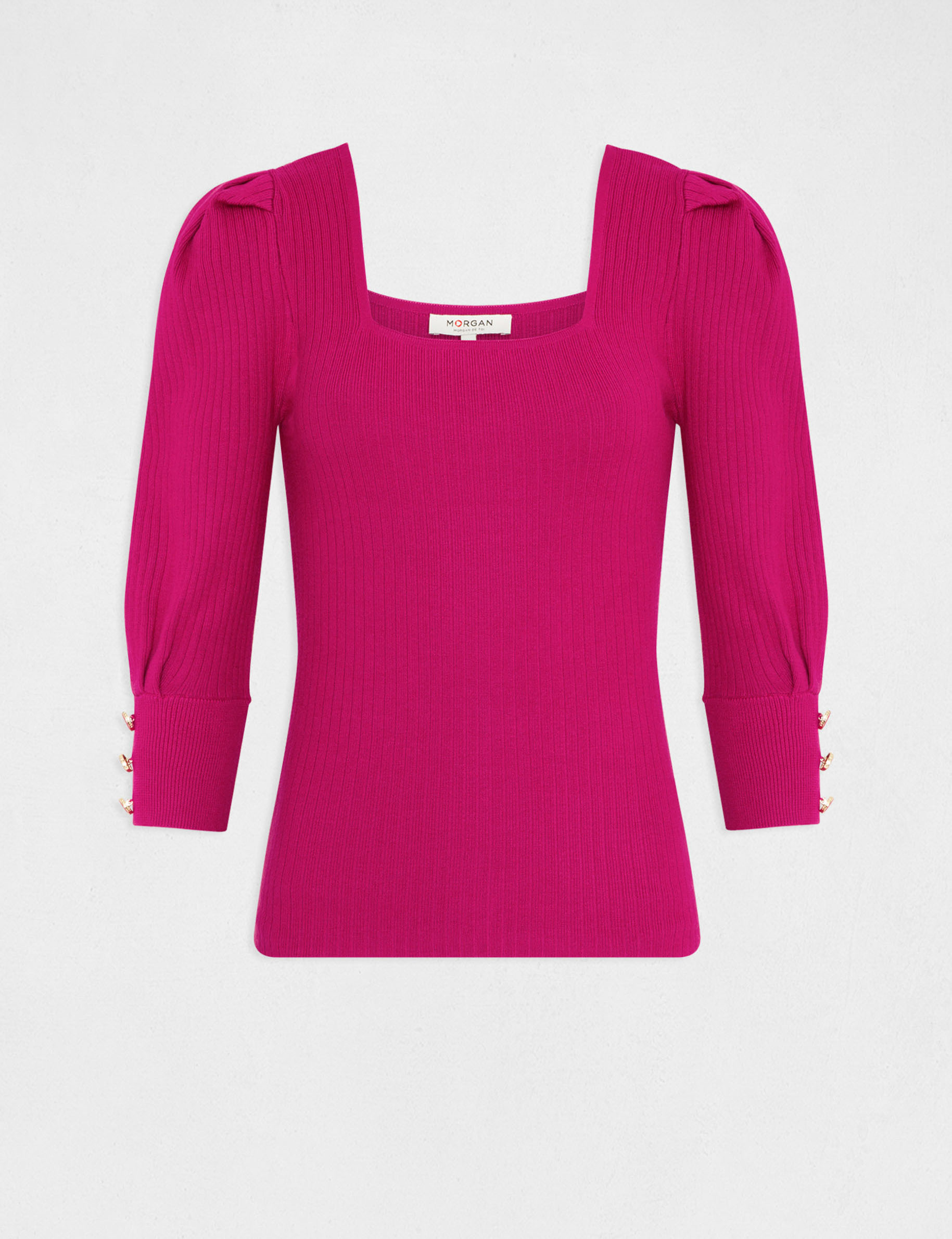 pull manches 34 bouffantes framboise femme Pull manches 3/4 bouffantes framboise femme