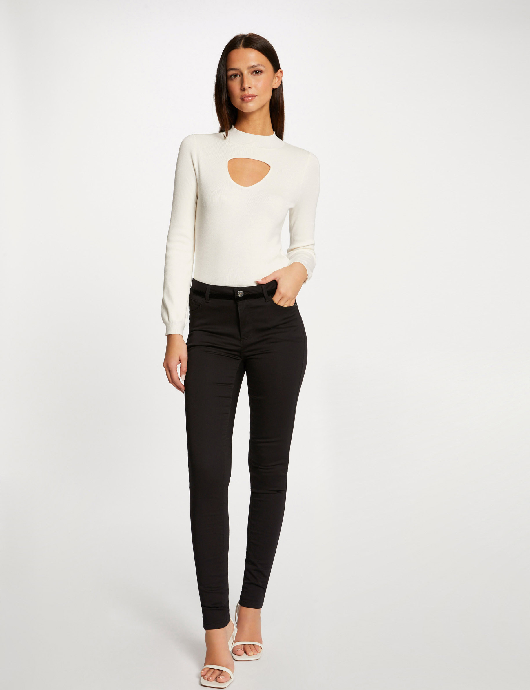 pantalon skinny enduit a details velours noir femme Pantalon skinny enduit à détails velours noir femme