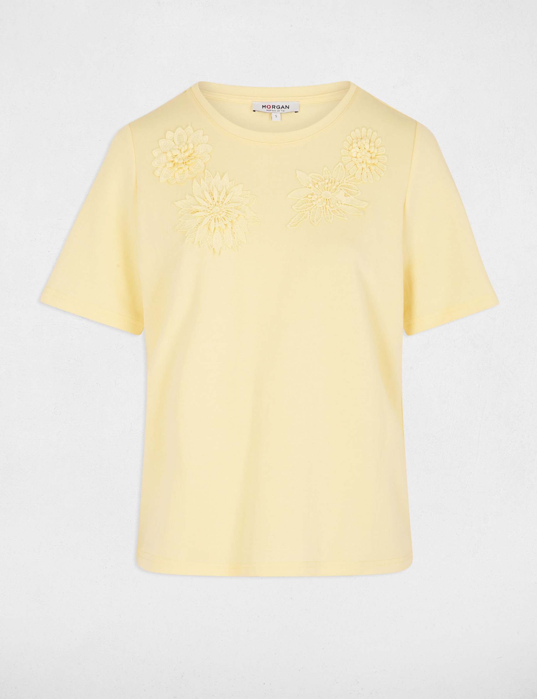 T-shirt droit col rond jaune pastel femme