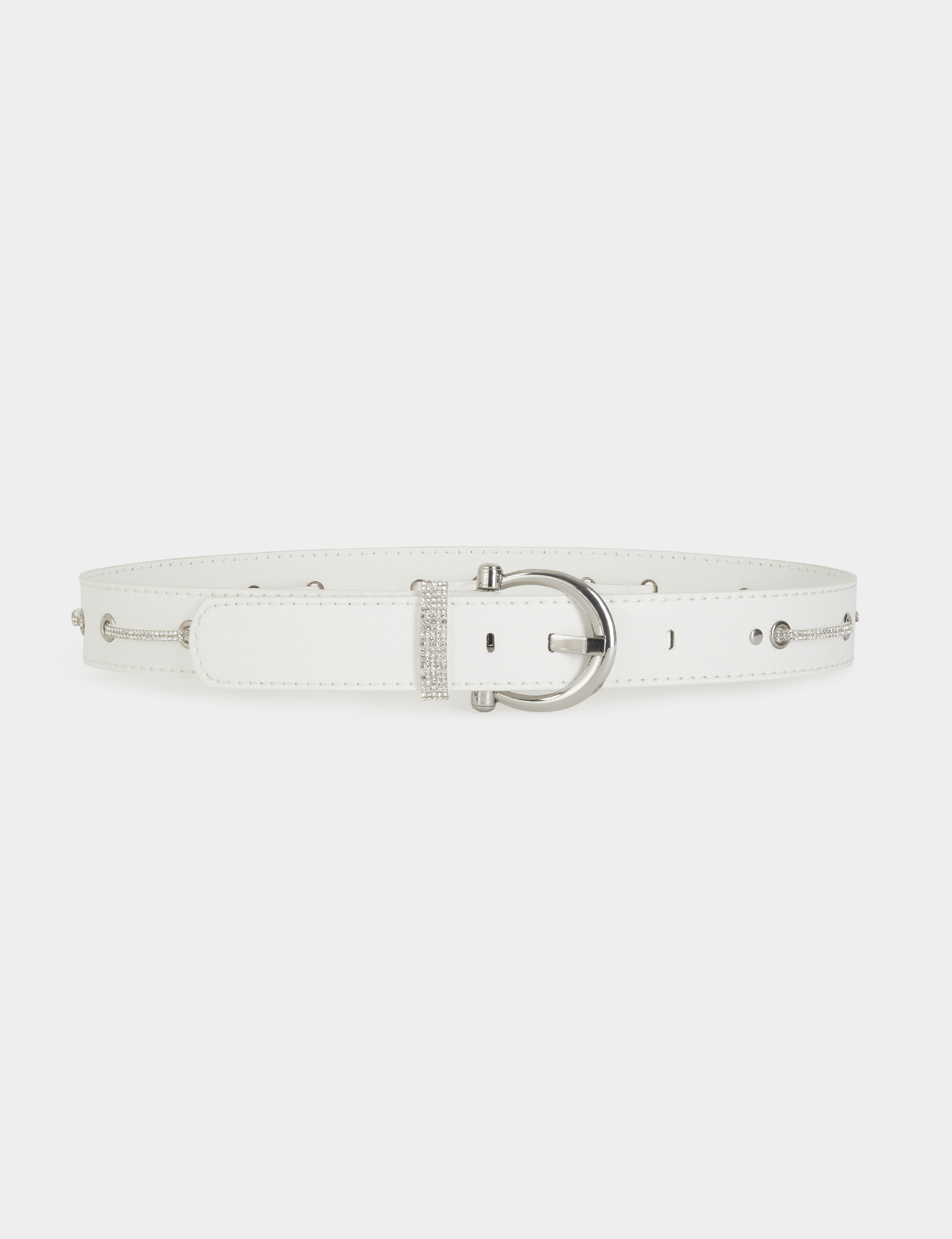 Ceinture oeillets et strass blanc femme Morgan