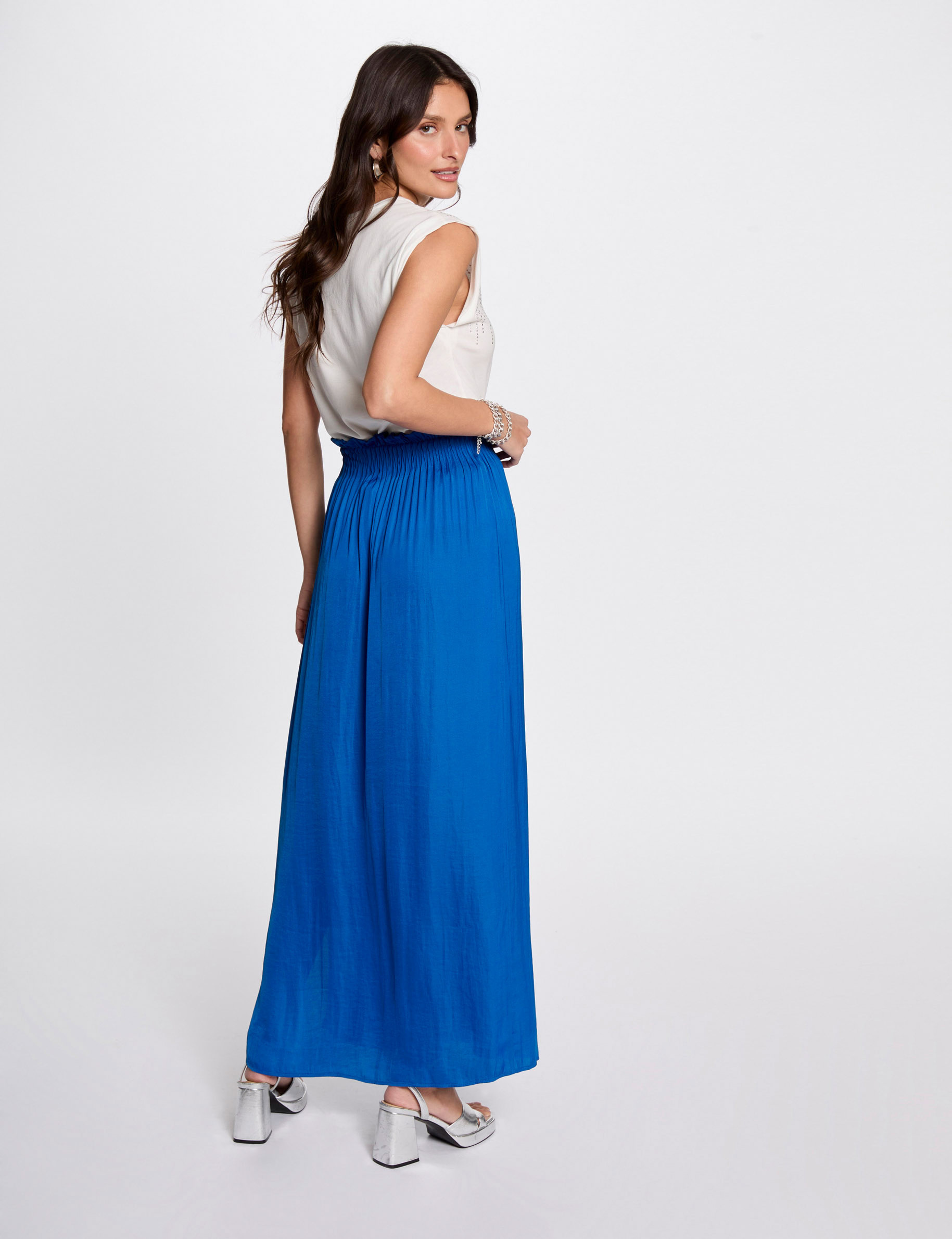 jupe longue fluide taille elastiquee bleu electrique femme Jupe longue fluide taille élastiquée bleu electrique femme