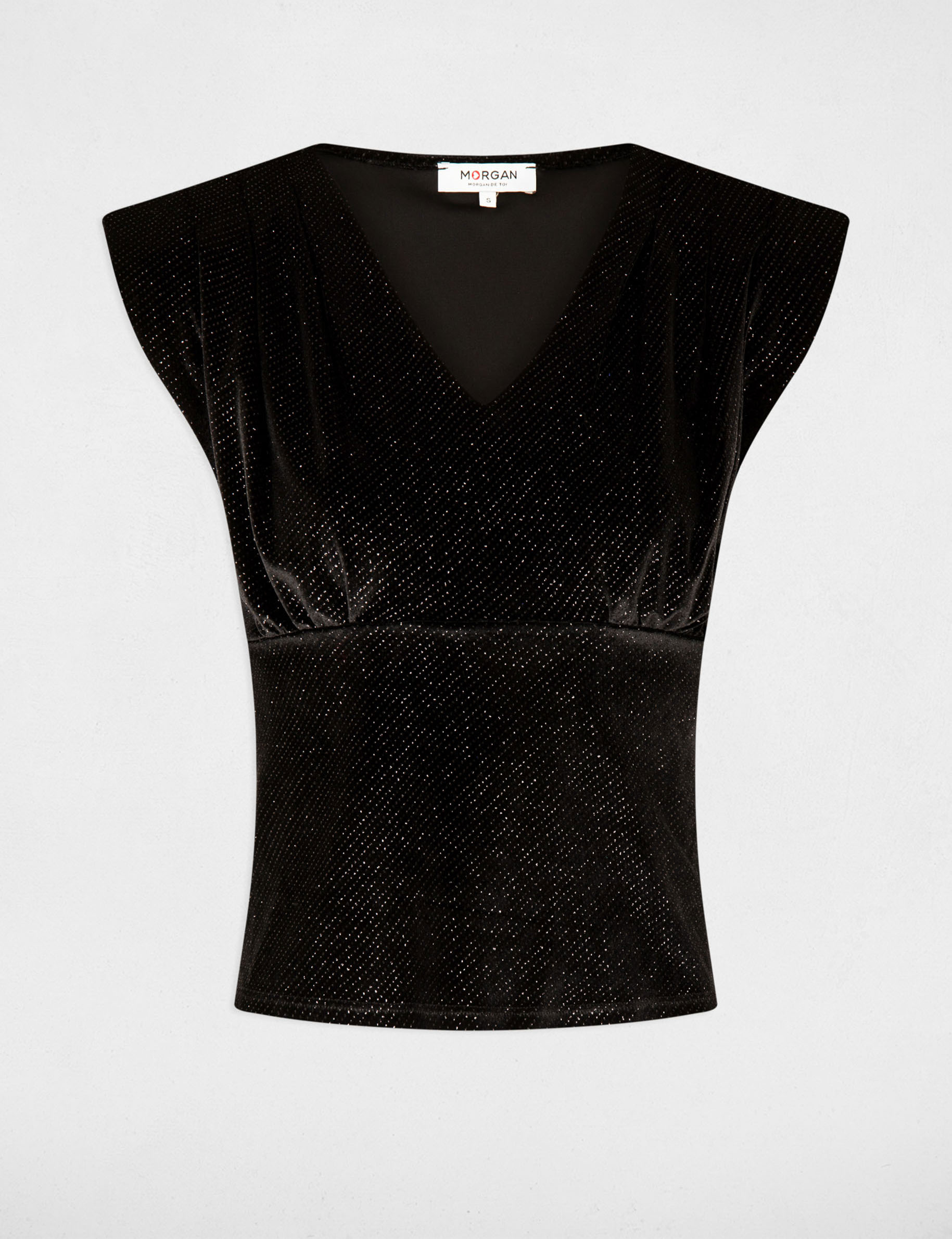 T-shirt manches courtes à paillettes noir femme