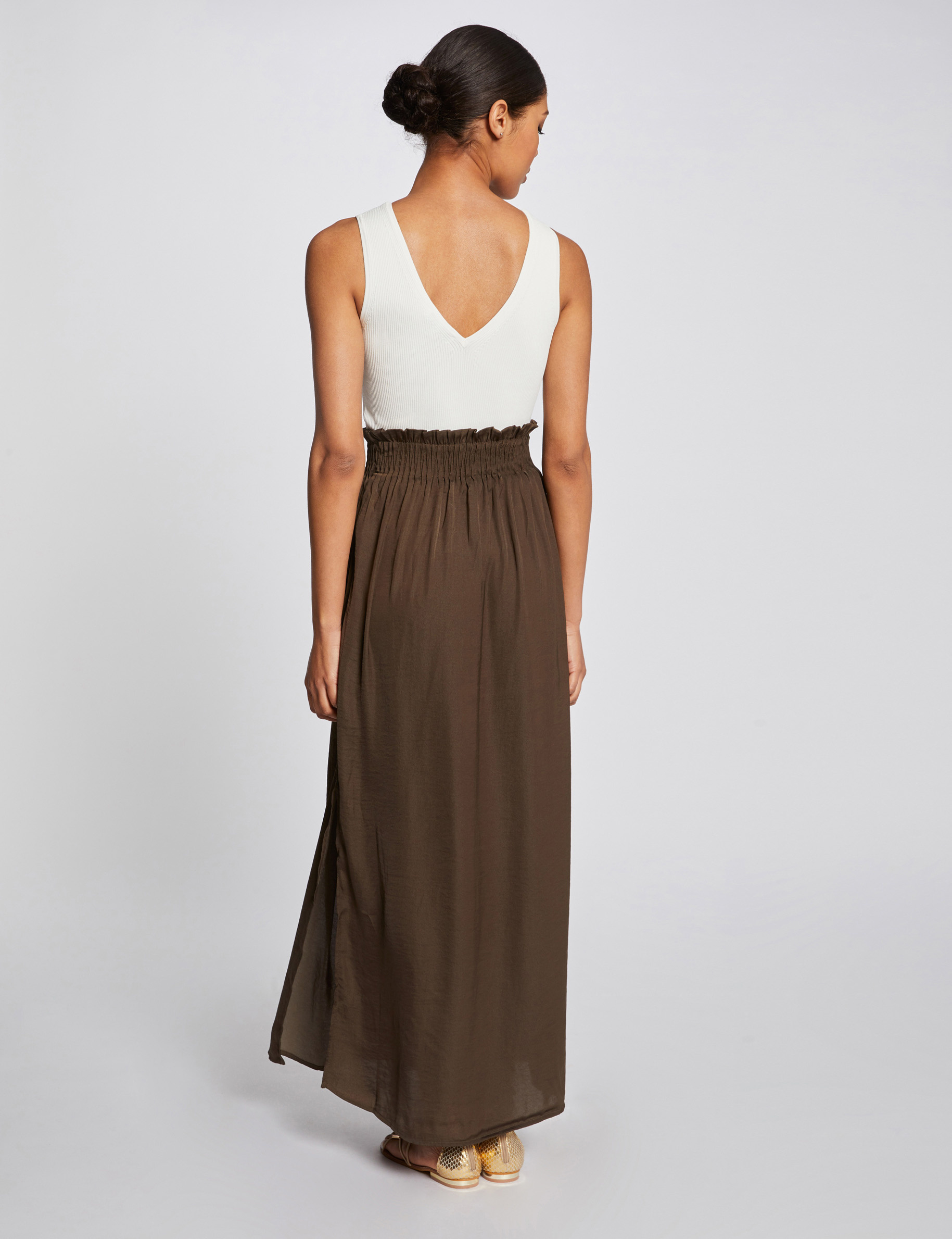 Jupe longue fluide taille élastiquée vert kaki femme Jupe longue fluide taille élastiquée vert kaki femme
