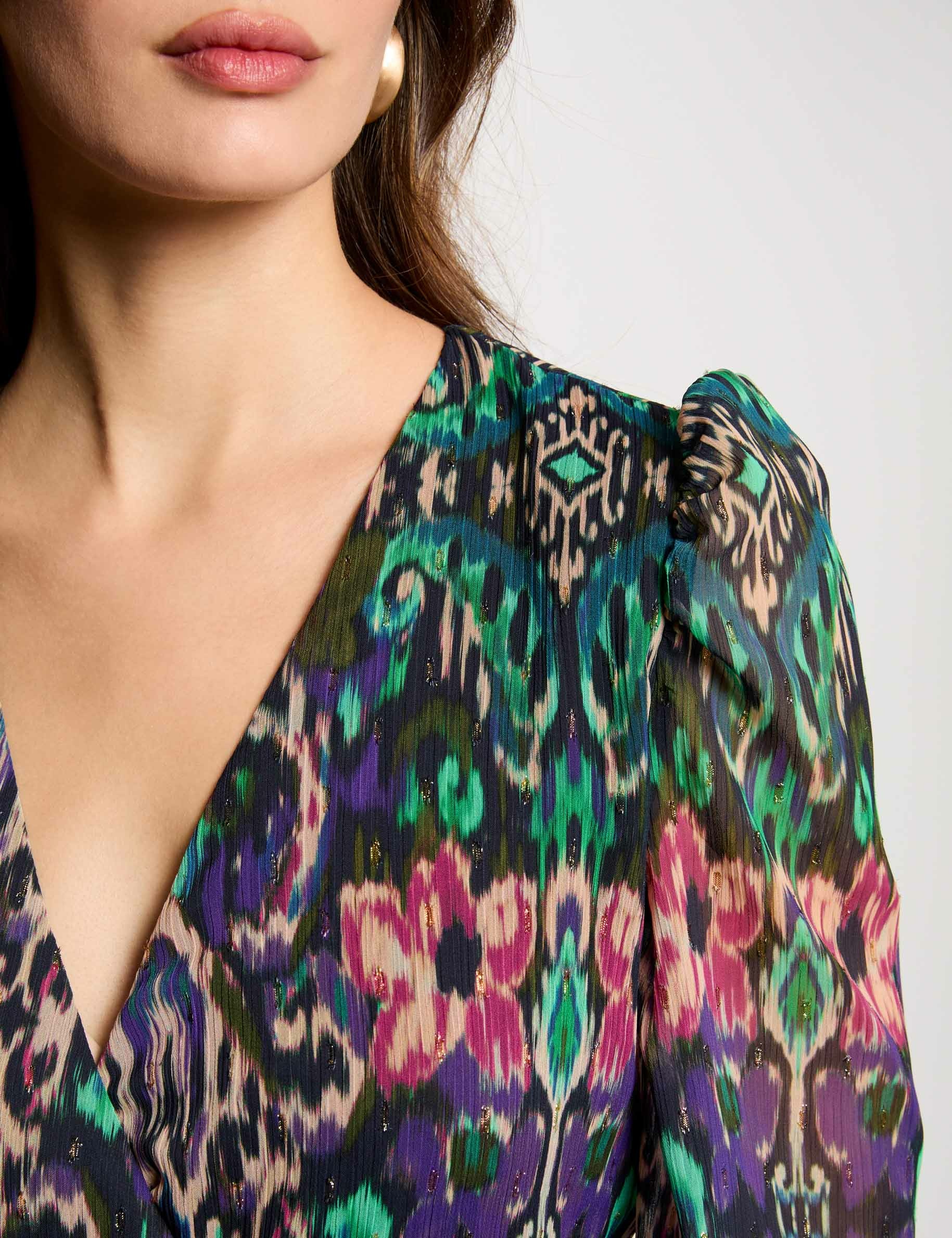 robe courte evasee imprimee multicolore femme Robe courte évasée imprimée multicolore femme