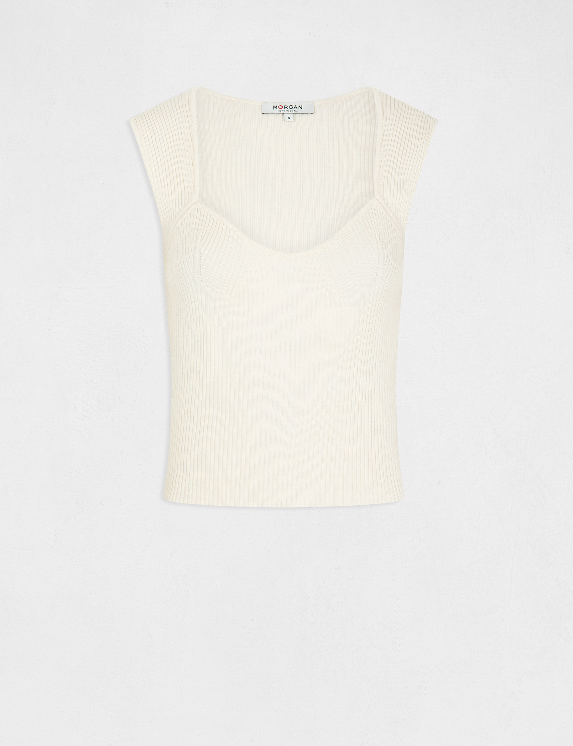 Pull débardeur encolure coeur ivoire femme Pull débardeur encolure coeur ivoire femme