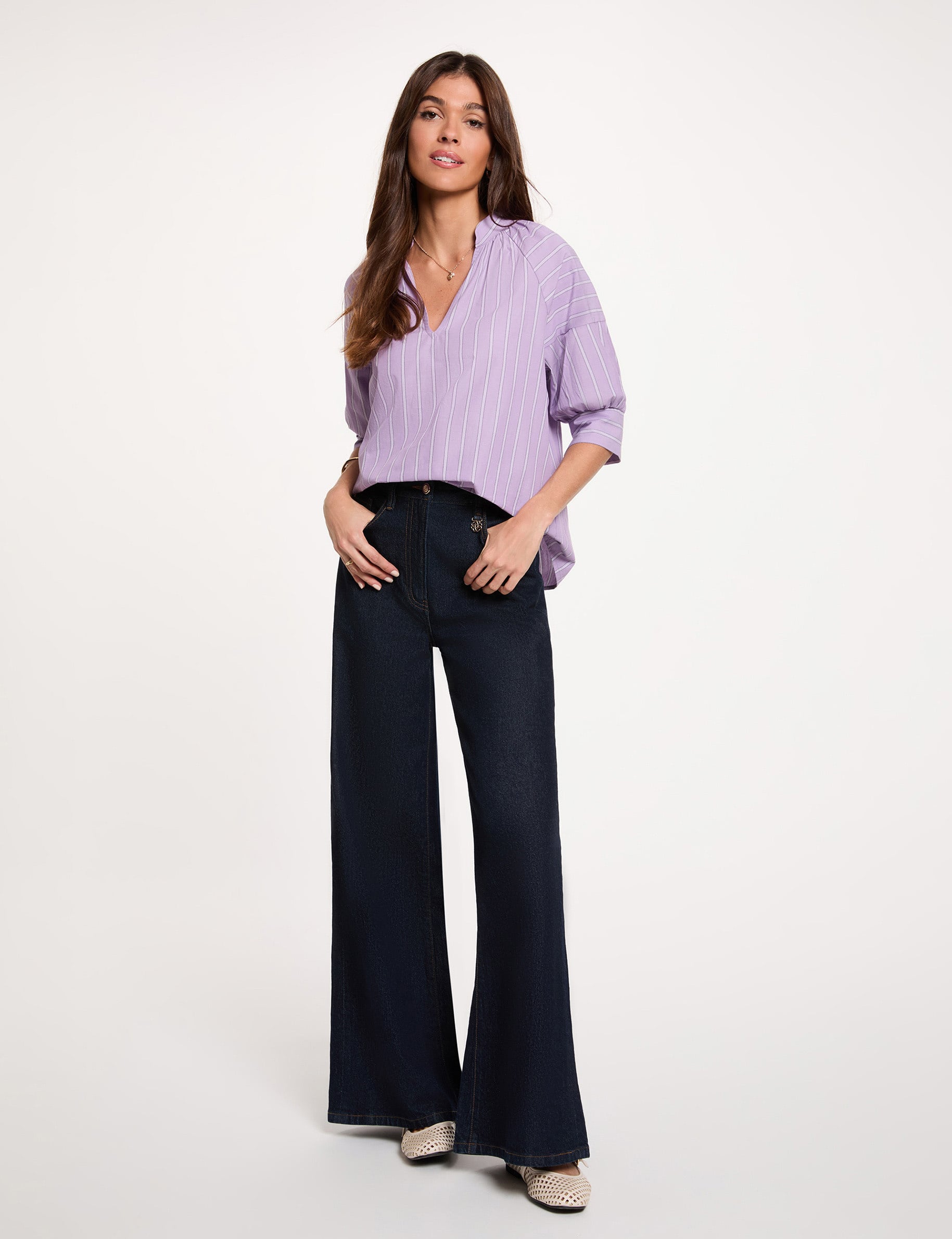 Blouse ray&eacute;e col v multicolore femme
