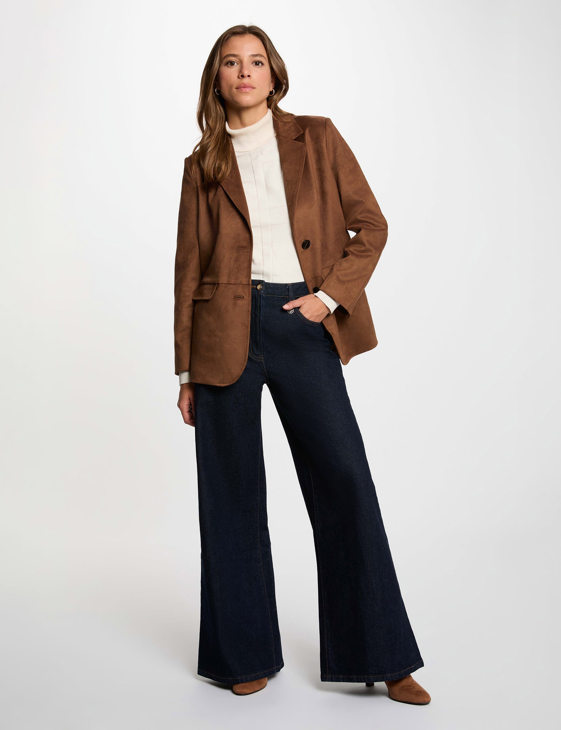 Blazer su&eacute;dine col tailleur marron chocolat femme