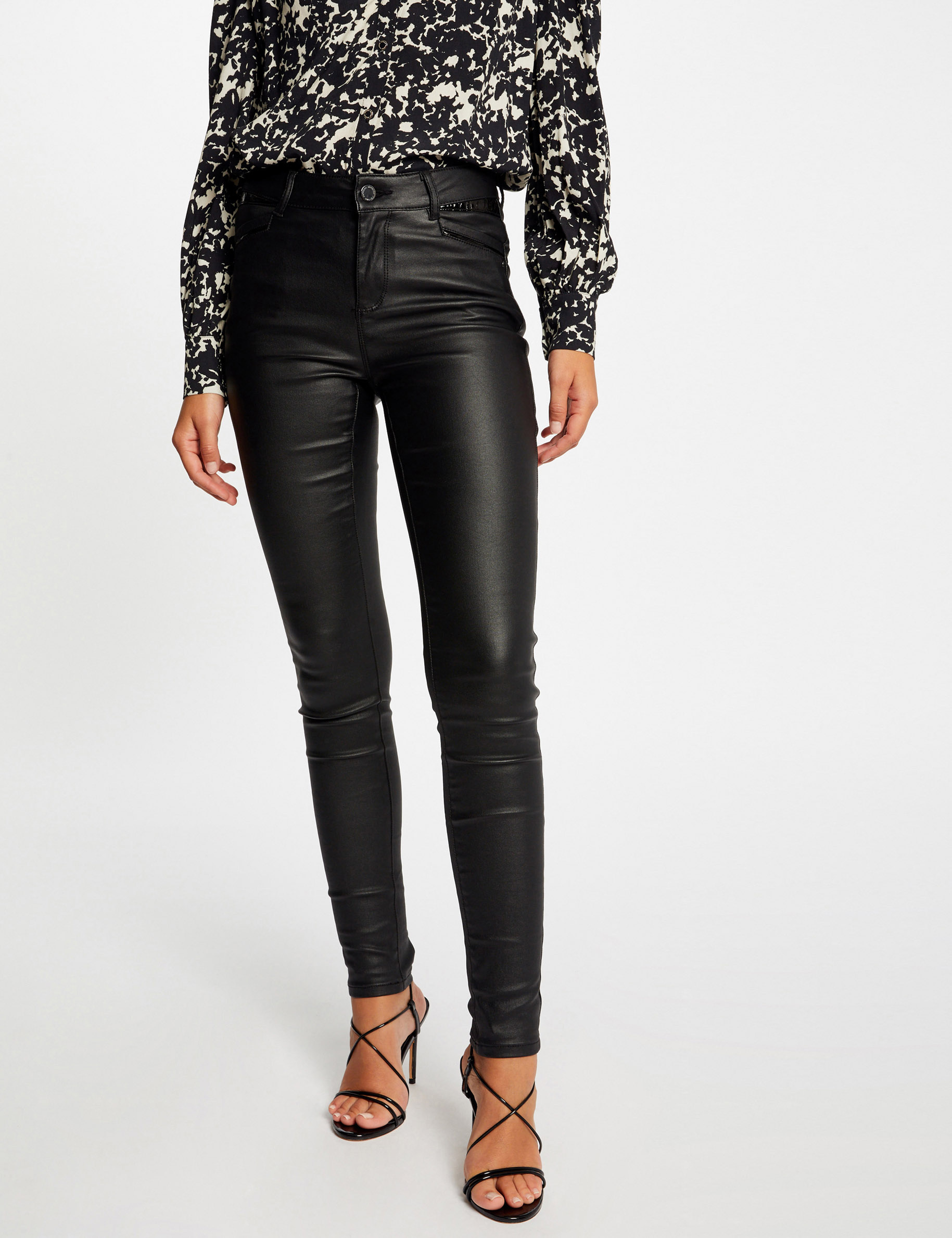 pantalon skinny enduit a details vinyle noir femme Pantalon skinny enduit à détails vinyle noir femme