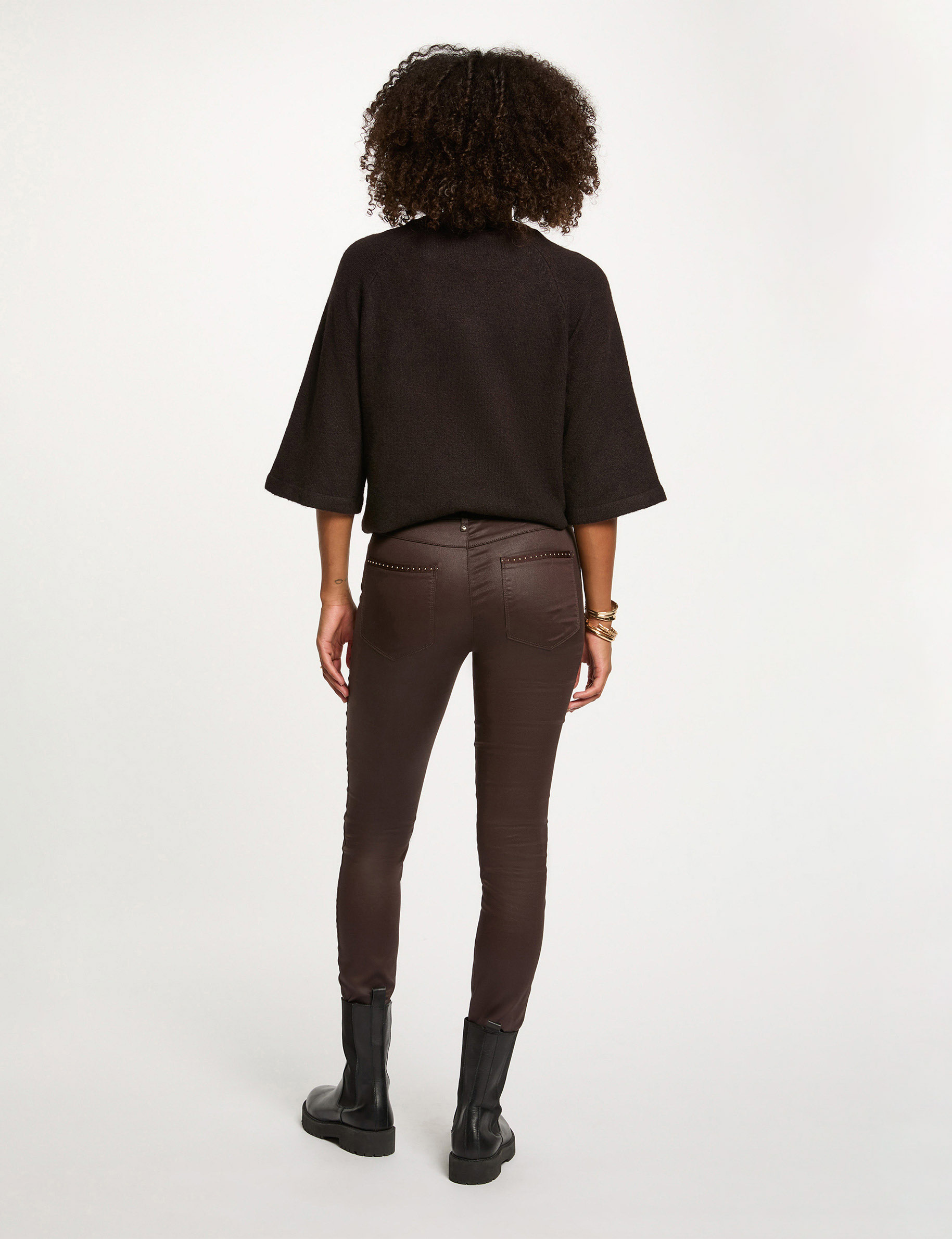 Pull manches 3/4 oversize marron fonc&eacute; femme