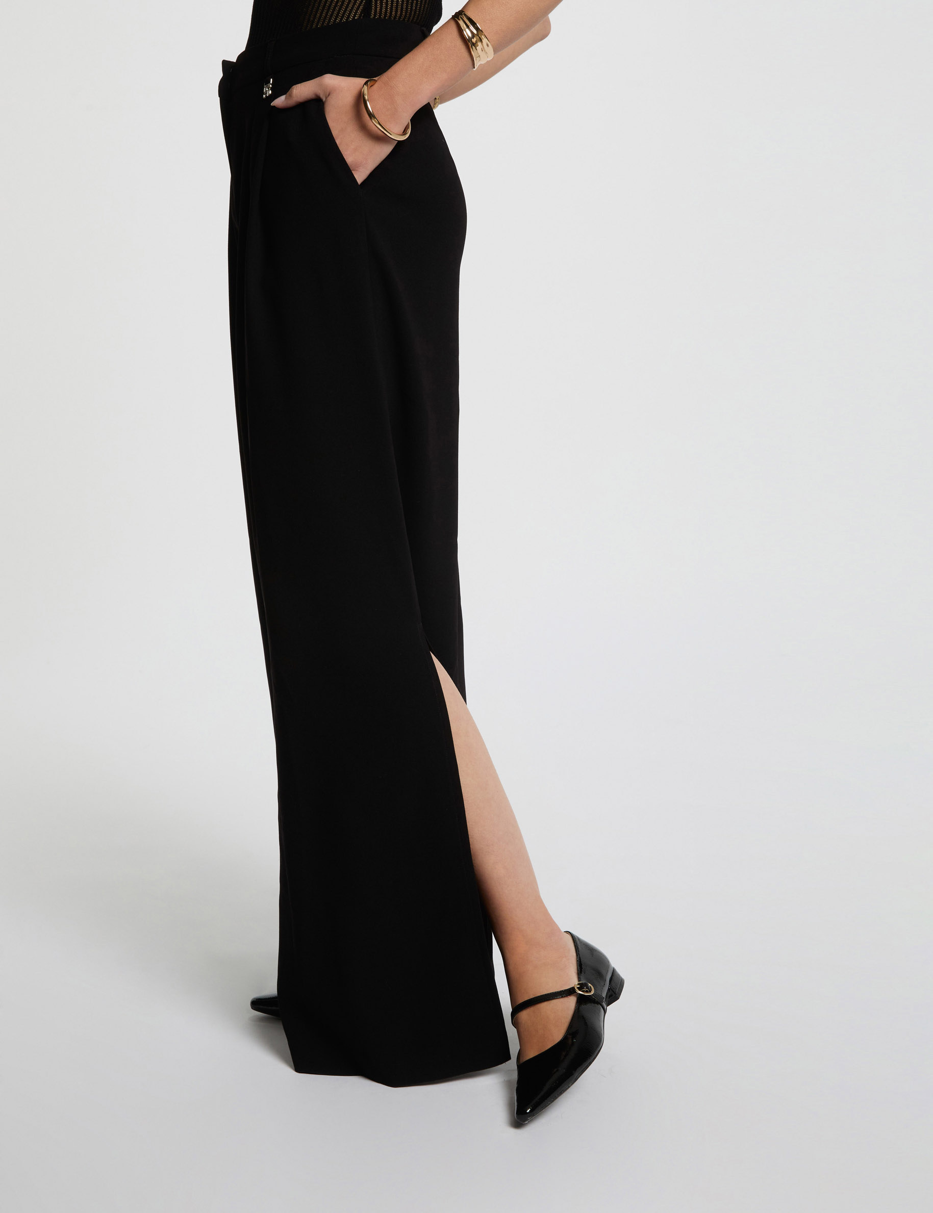 pantalon large fluide noir femme Pantalon large fluide noir femme