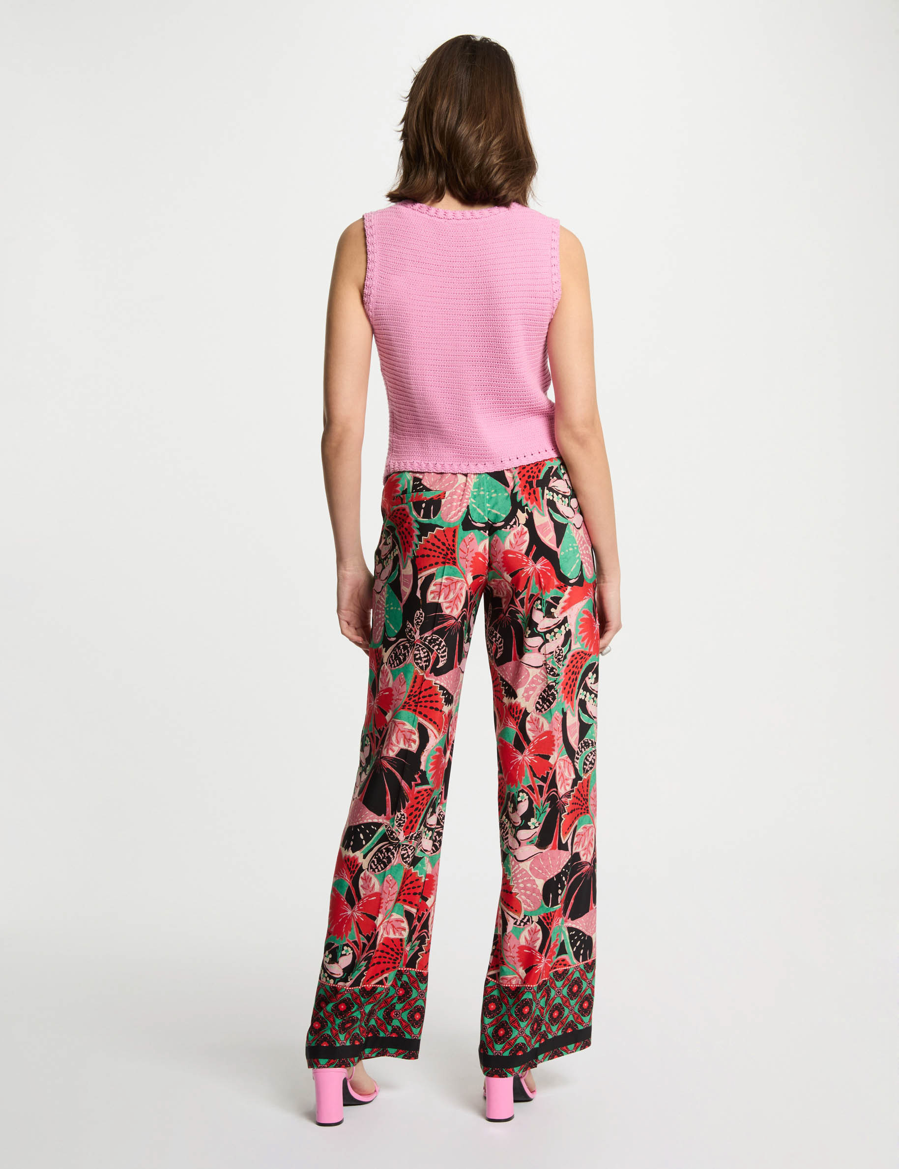 Pantalon large imprim&eacute; multicolore femme