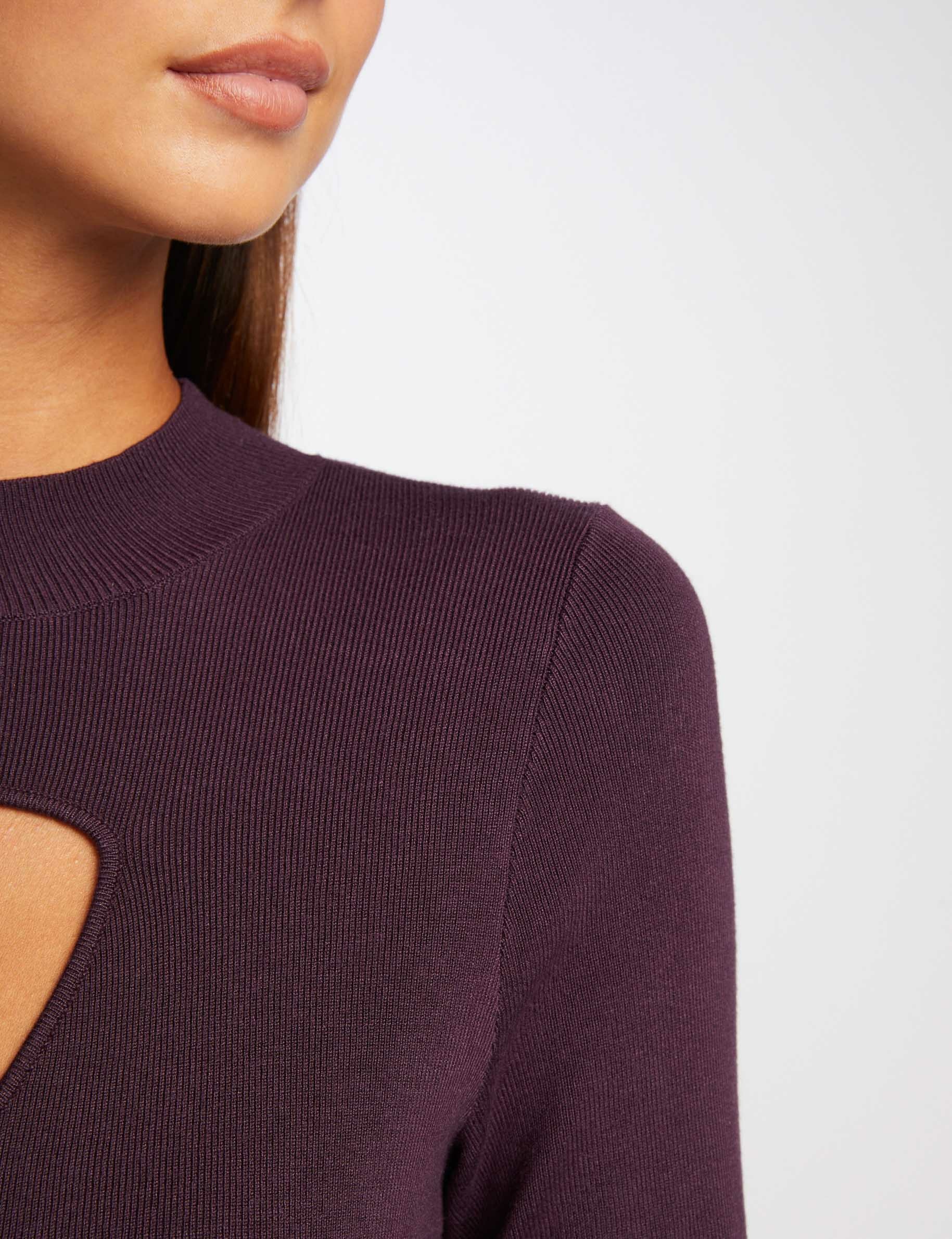 pull manches longues avec ouverture prune femme Pull manches longues avec ouverture prune femme