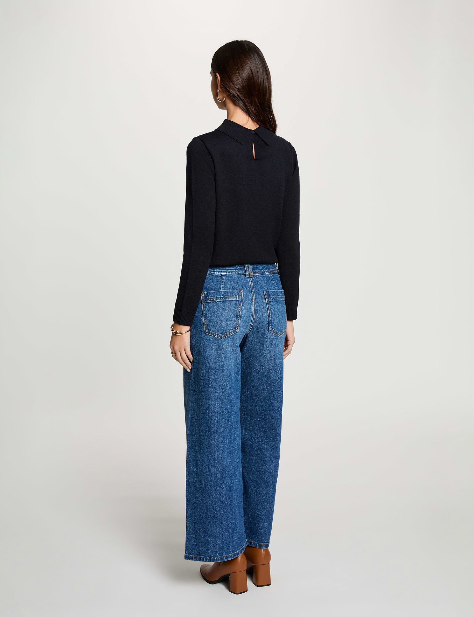 Jean large taille haute denim stone femme