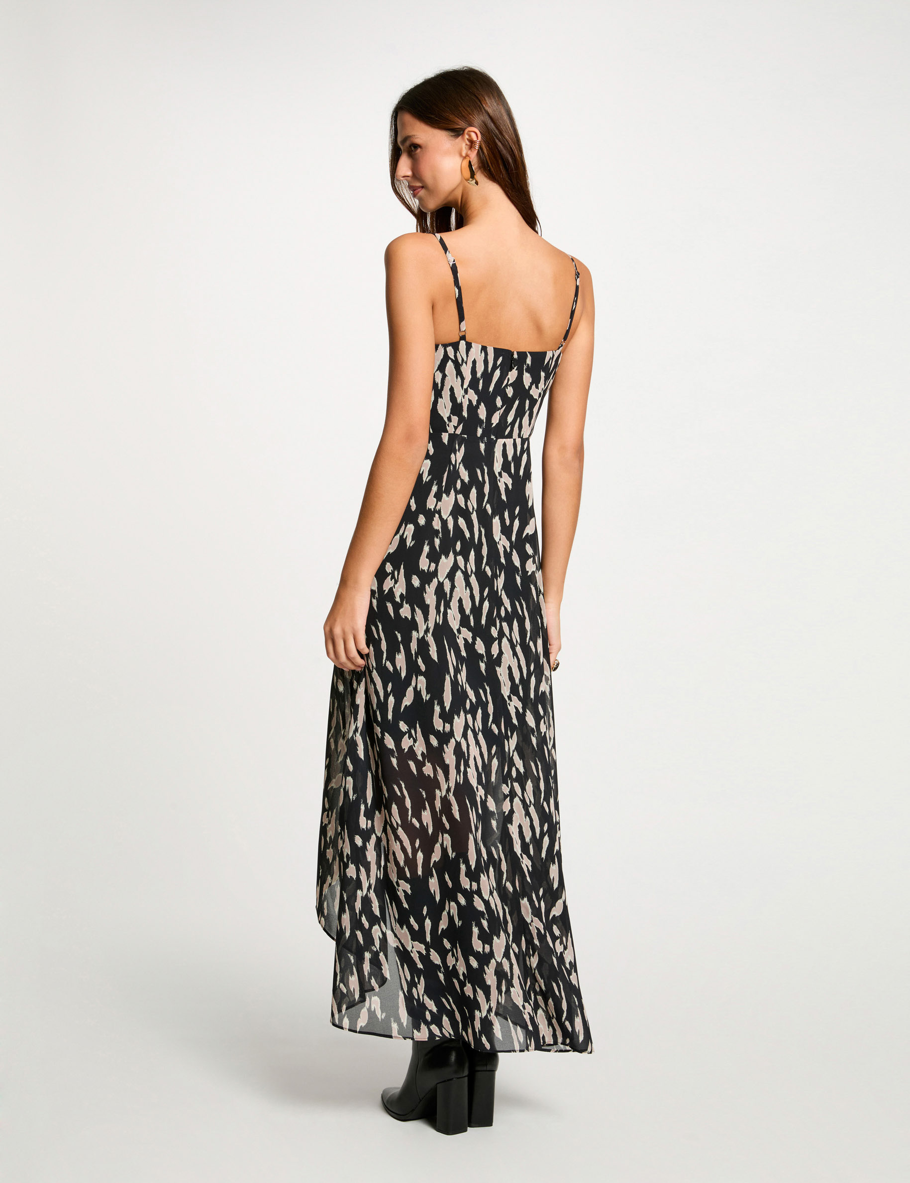 robe longue fluide imprimee noir femme Robe longue fluide imprimée noir femme