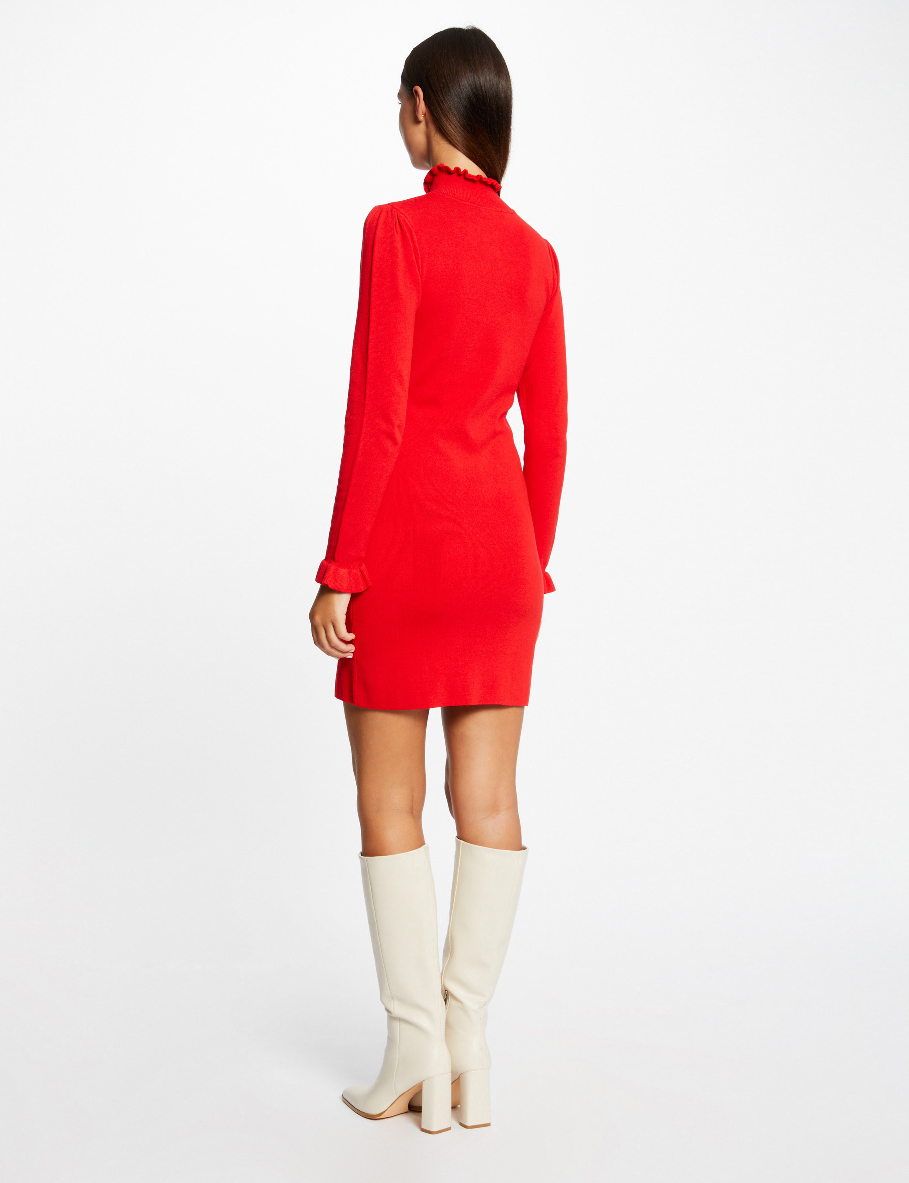 robe pull ajustee avec col montant rouge femme Robe pull ajustée avec col montant rouge femme